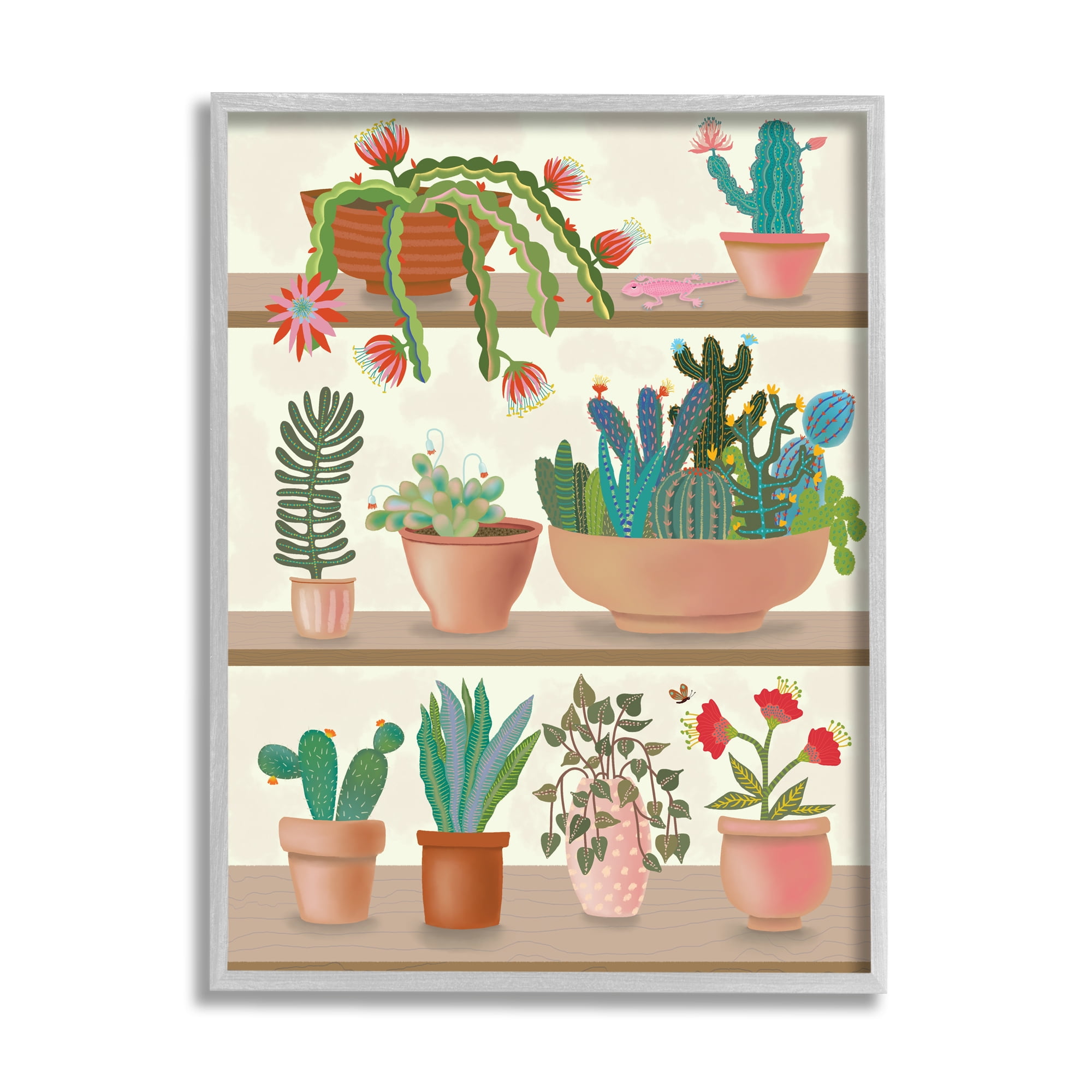 Stupell Home Décor Industries Modern Chic Succulent Shelve Illustration Fun Cacti, 24 x 30, Designed by Darlene Seale
