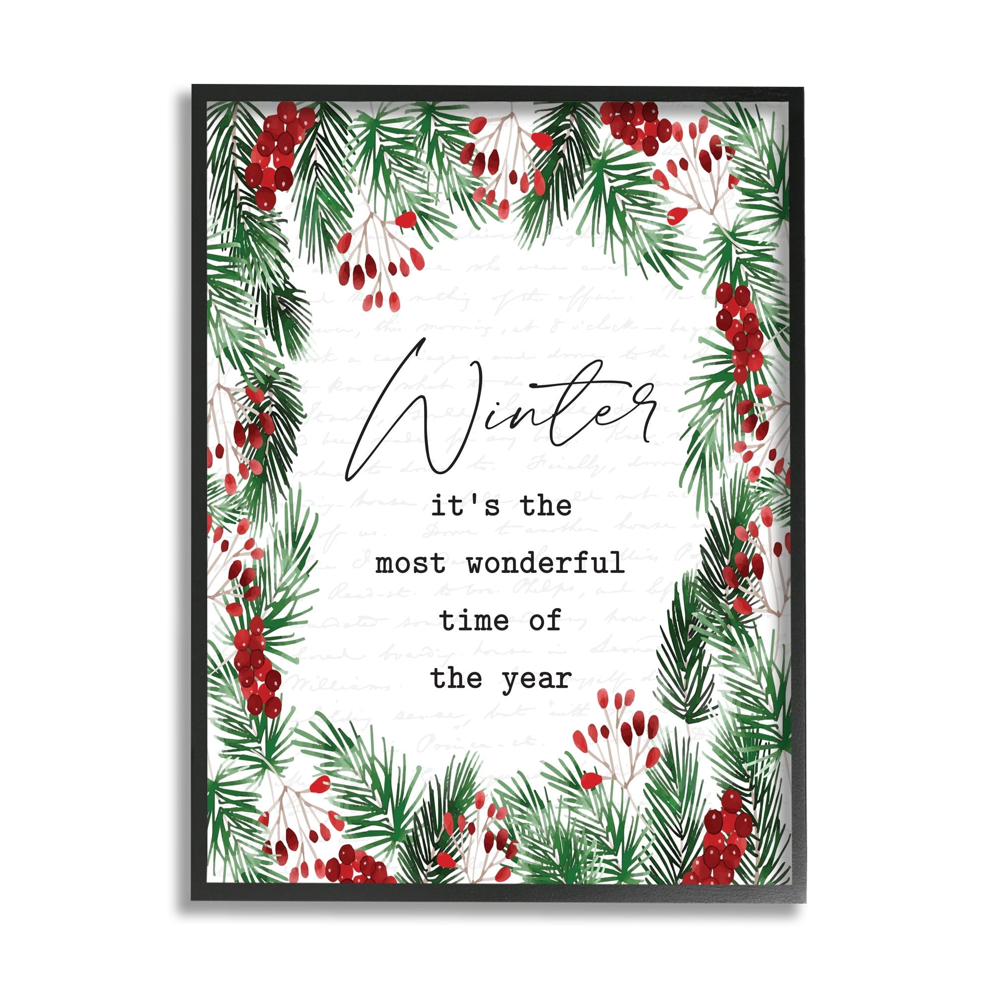 Stupell Home D√©cor Industries Most Wonderful Time Winter Phrase Festive Wreath Black Framed Design by Lettered and Lined