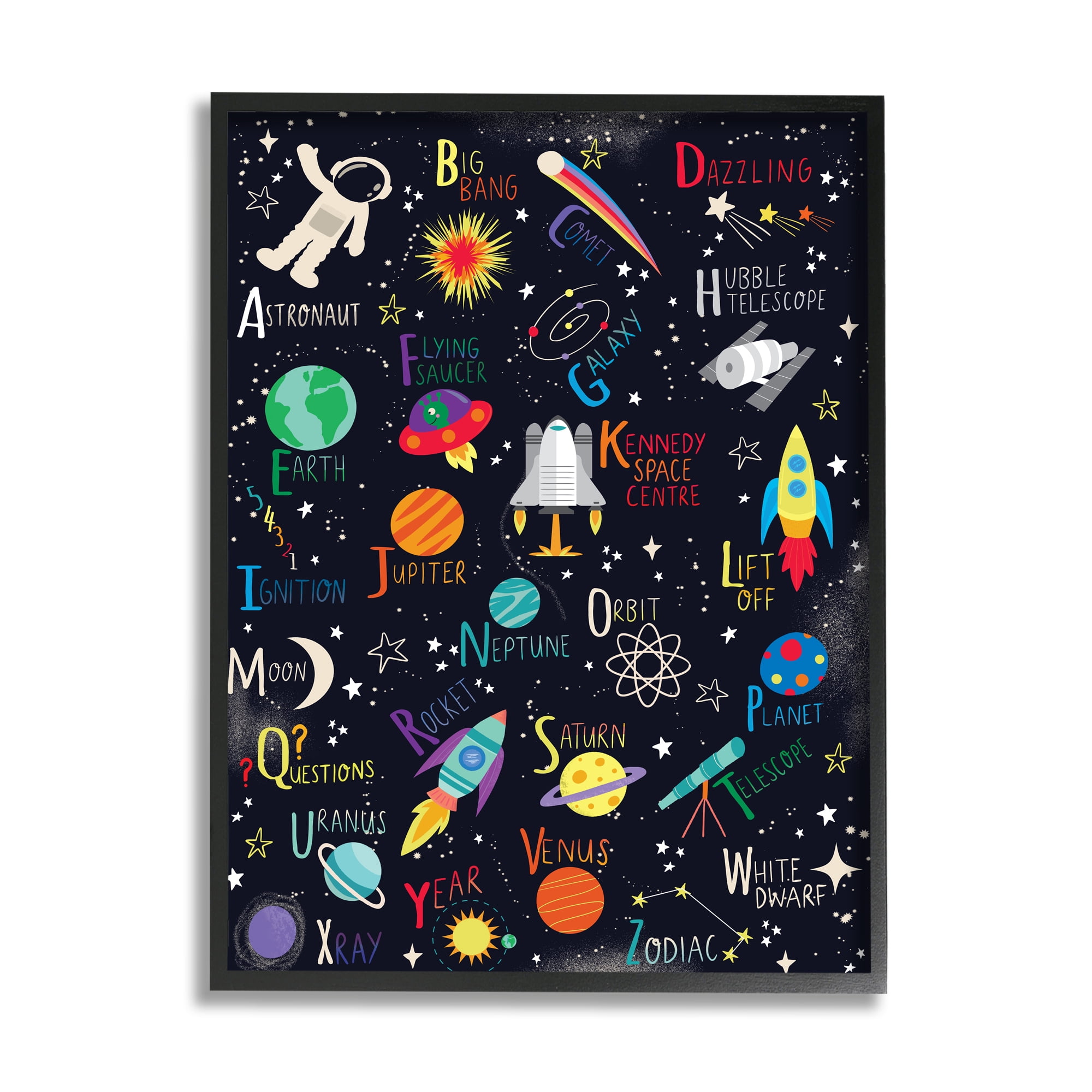 Stupell Industries Outer Space Fun Alphabet Kid's ABC Typography , 24 x 30, Designed by Louise Allen