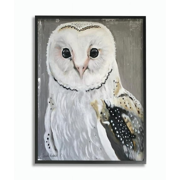 Stupell Home Décor Industries Owl Portrait White Gray Animal Painting Framed Wall Art by Suzi Redman