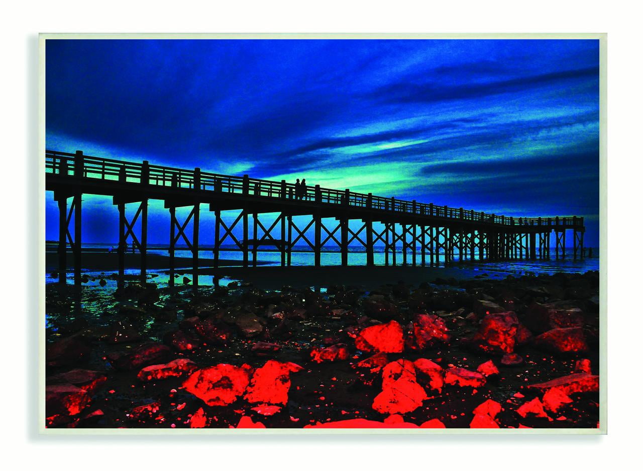 Stupell Home Décor Industries Pier Red Rocks Beach Ocean Landscape Painting Wood Plaque by Joseph Elliott