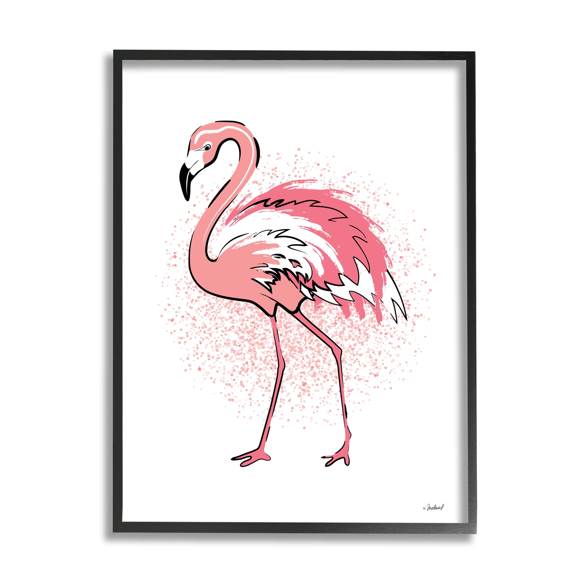 Pink Flamingo Print with Black Frame, 11 x 14
