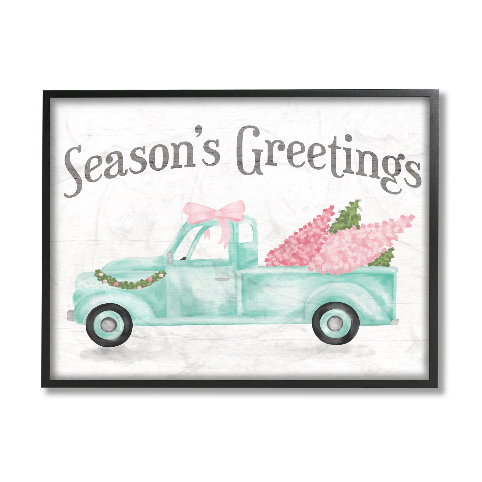Stupell Home Décor Industries Pink Turquoise Christmas Season's Greetings Truck Black Framed Design by Daphne Polselli