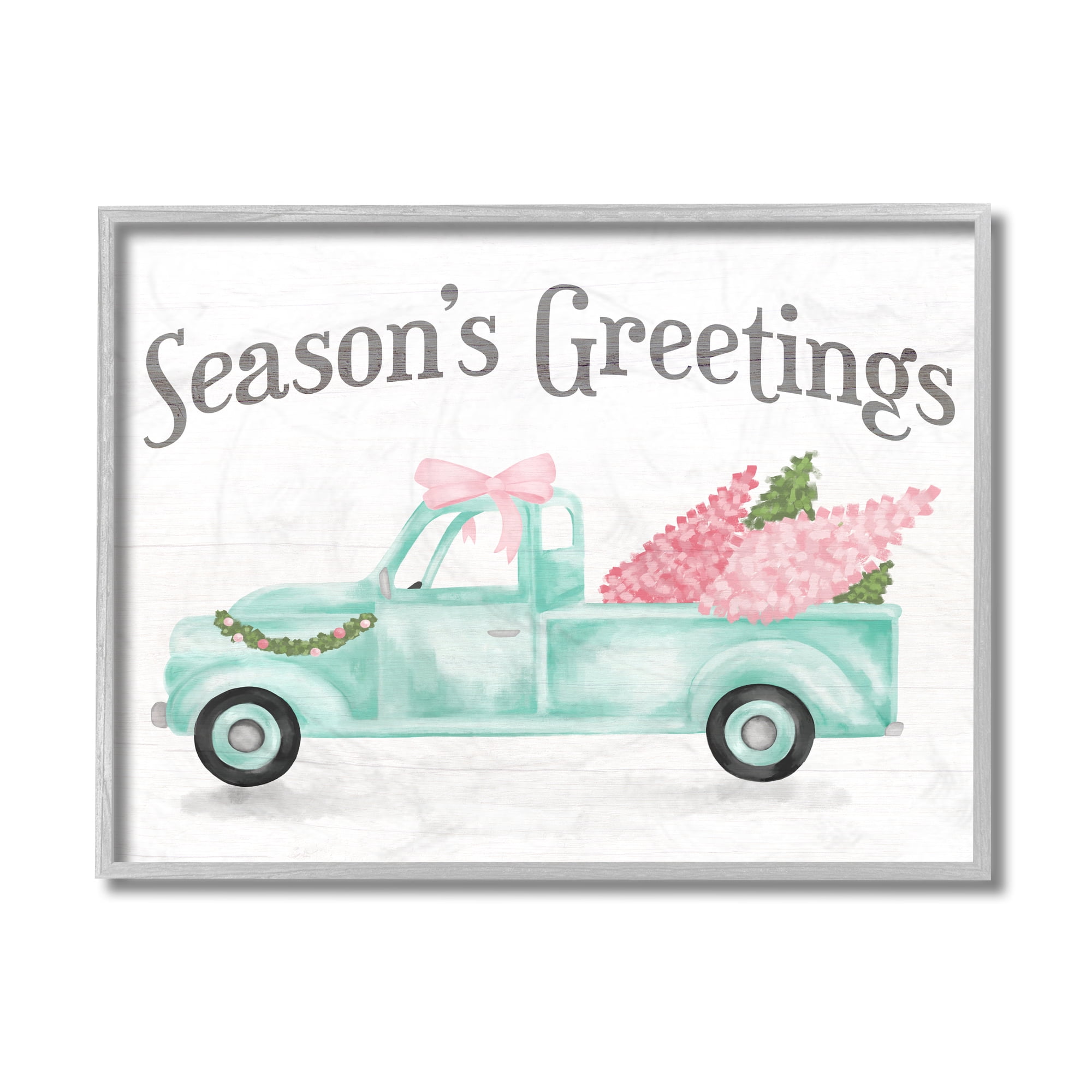 Stupell Home Décor Industries Pink Turquoise Christmas Season's Greetings Truck Gray Framed Design by Daphne Polselli