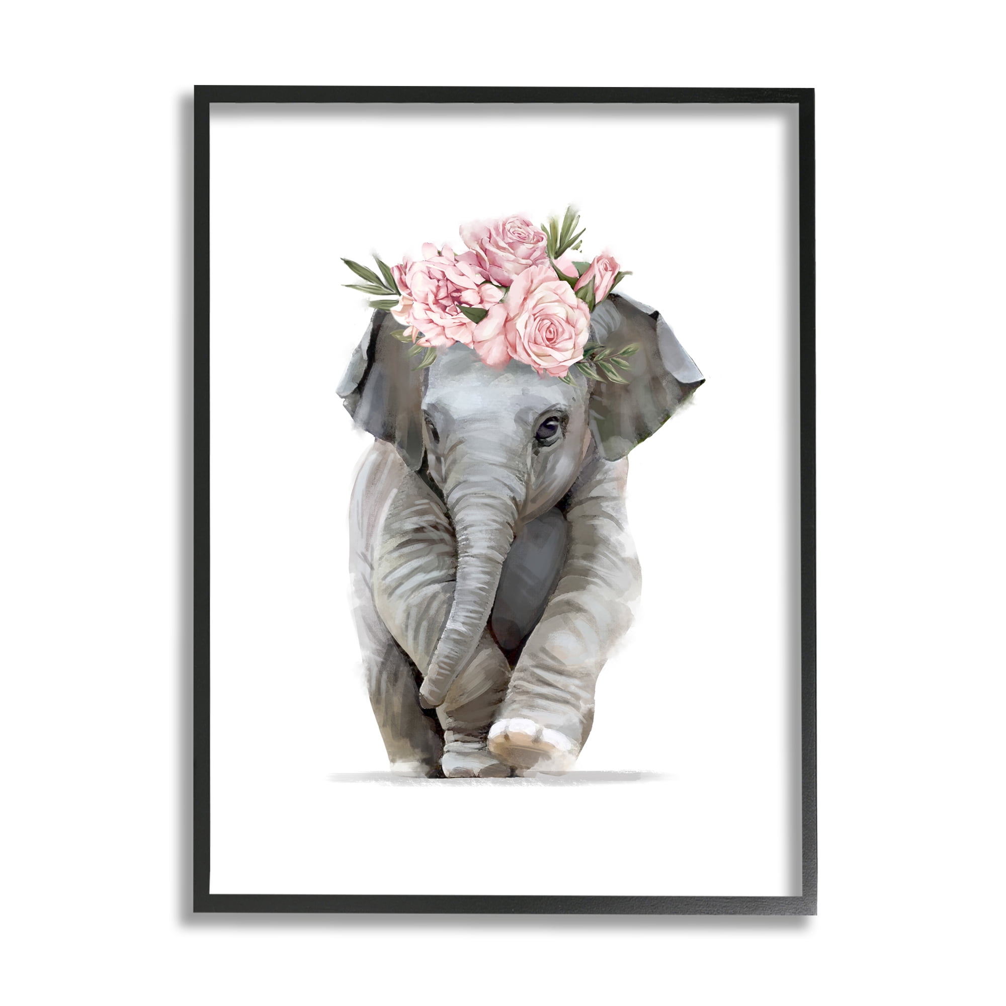 Stupell Home Décor Industries Precious Rose Crown Baby Elephant Chic Florals, 24 x 30, Designed by Ziwei Li