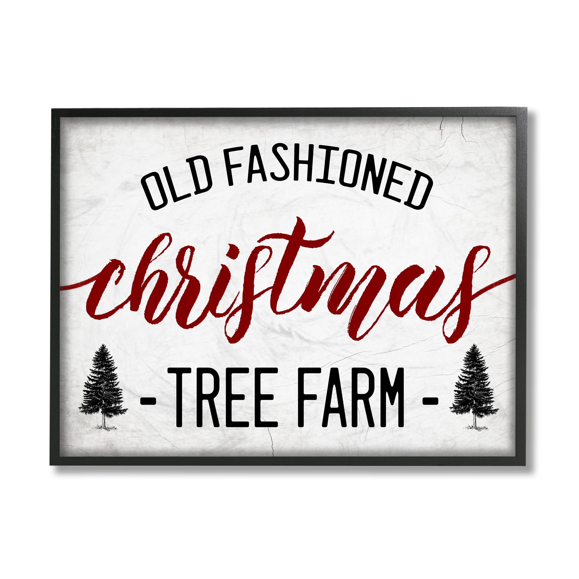 Stupell Home Décor Industries Red Christmas Rustic Tree Farm Sign Black Framed Design by Daphne Polselli