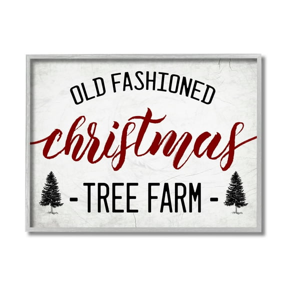 Stupell Home Décor Industries Red Christmas Rustic Tree Farm Sign Gray Framed Design by Daphne Polselli