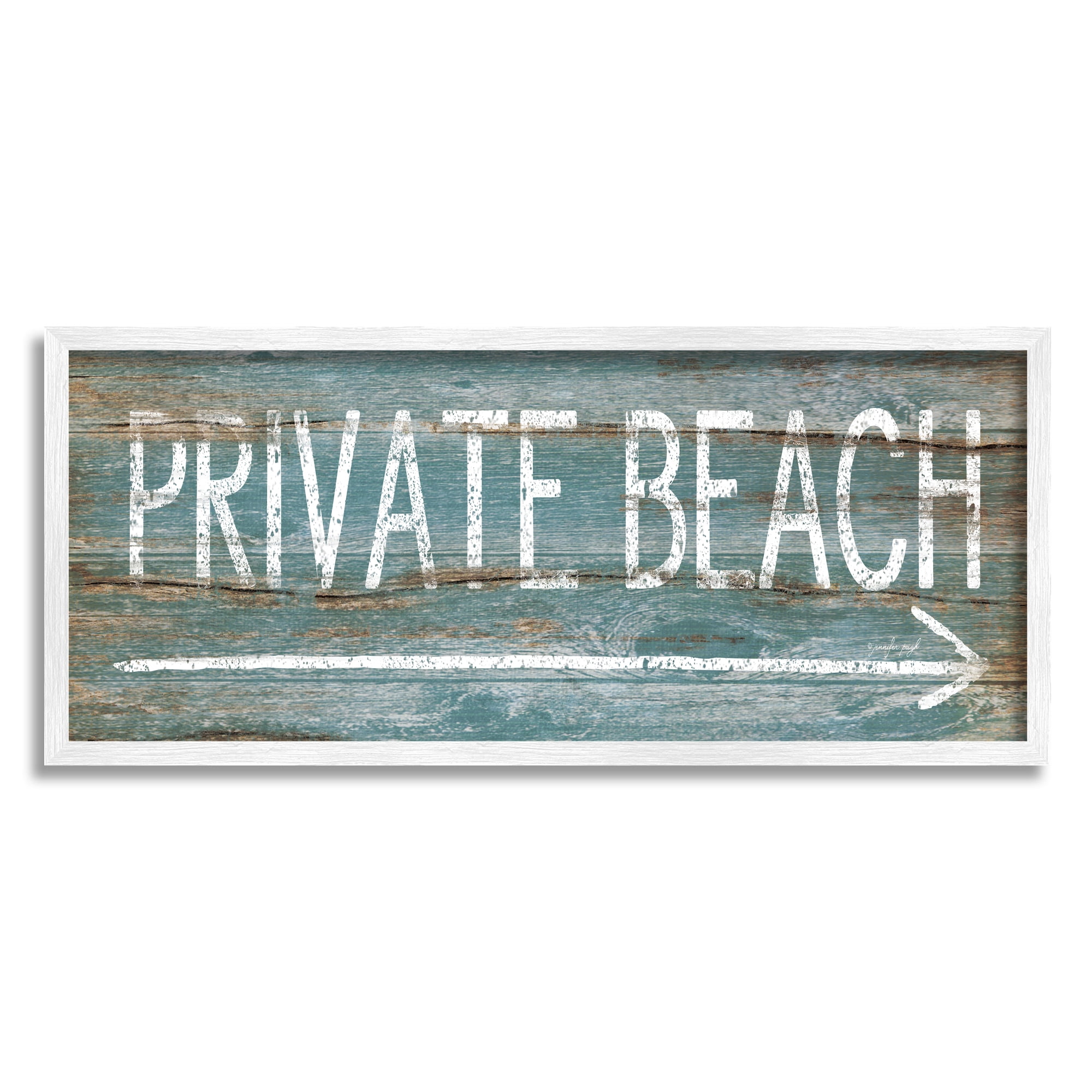 Stupell Home Décor Industries Rustic Distressed Private Beach Sign Right Arrow Direction, 10 x 24, Designed by Jennifer Pugh