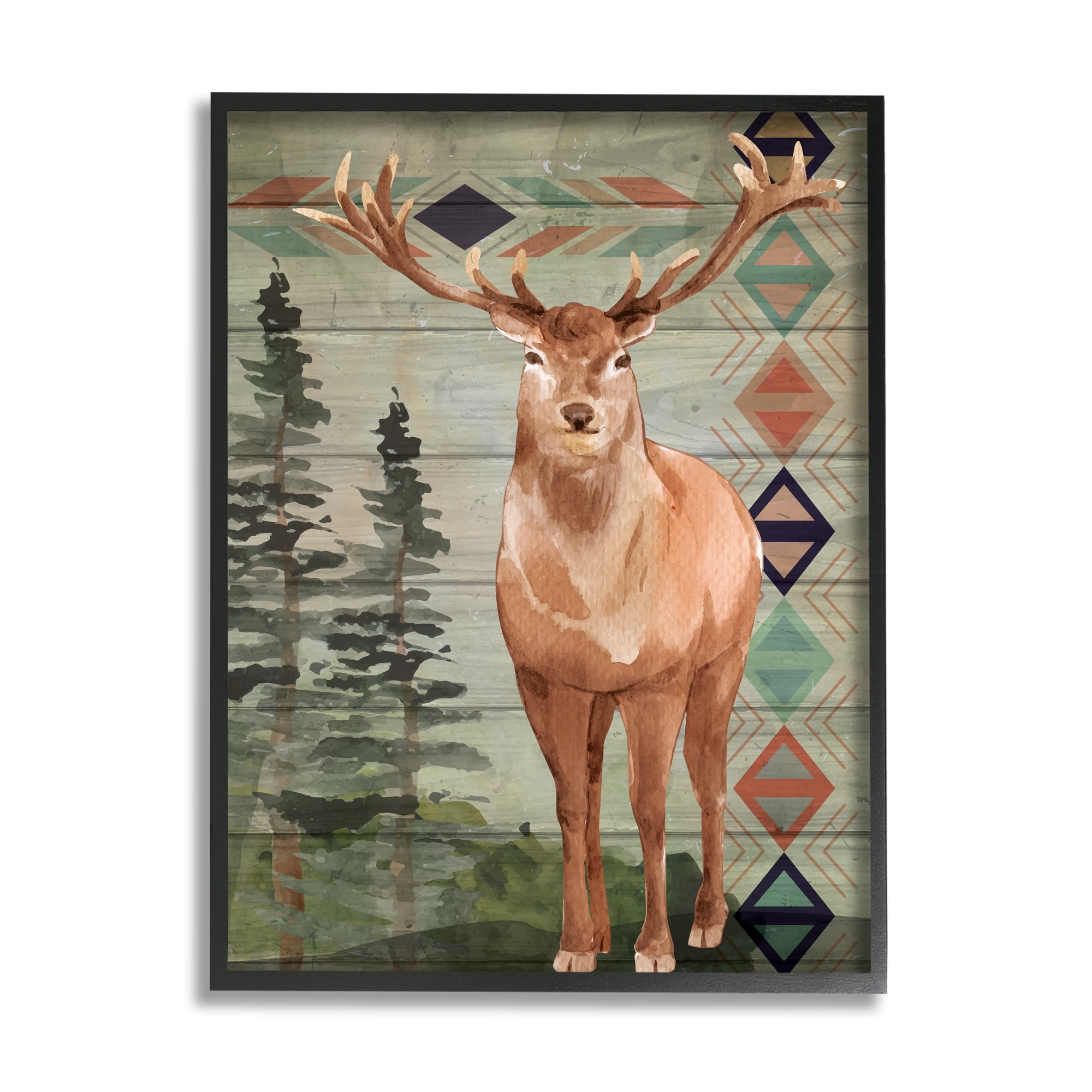 Stupell Home Décor Industries Rustic Horned Buck Forest Animal Geometric Triangular Pattern, 24 x 30, Designed by ND Art