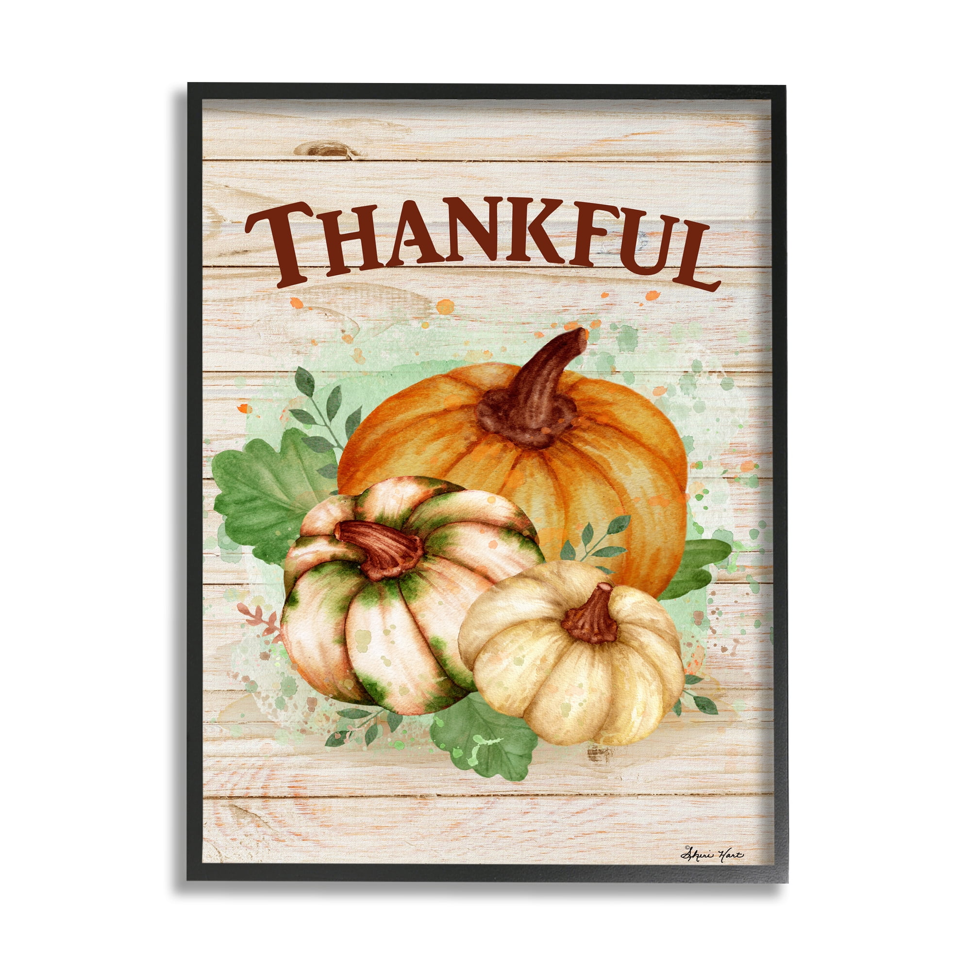 Stupell Home Décor Industries Rustic Thankful Text Colorful Pumpkin Harvest Black Framed Design by Sheri Hart