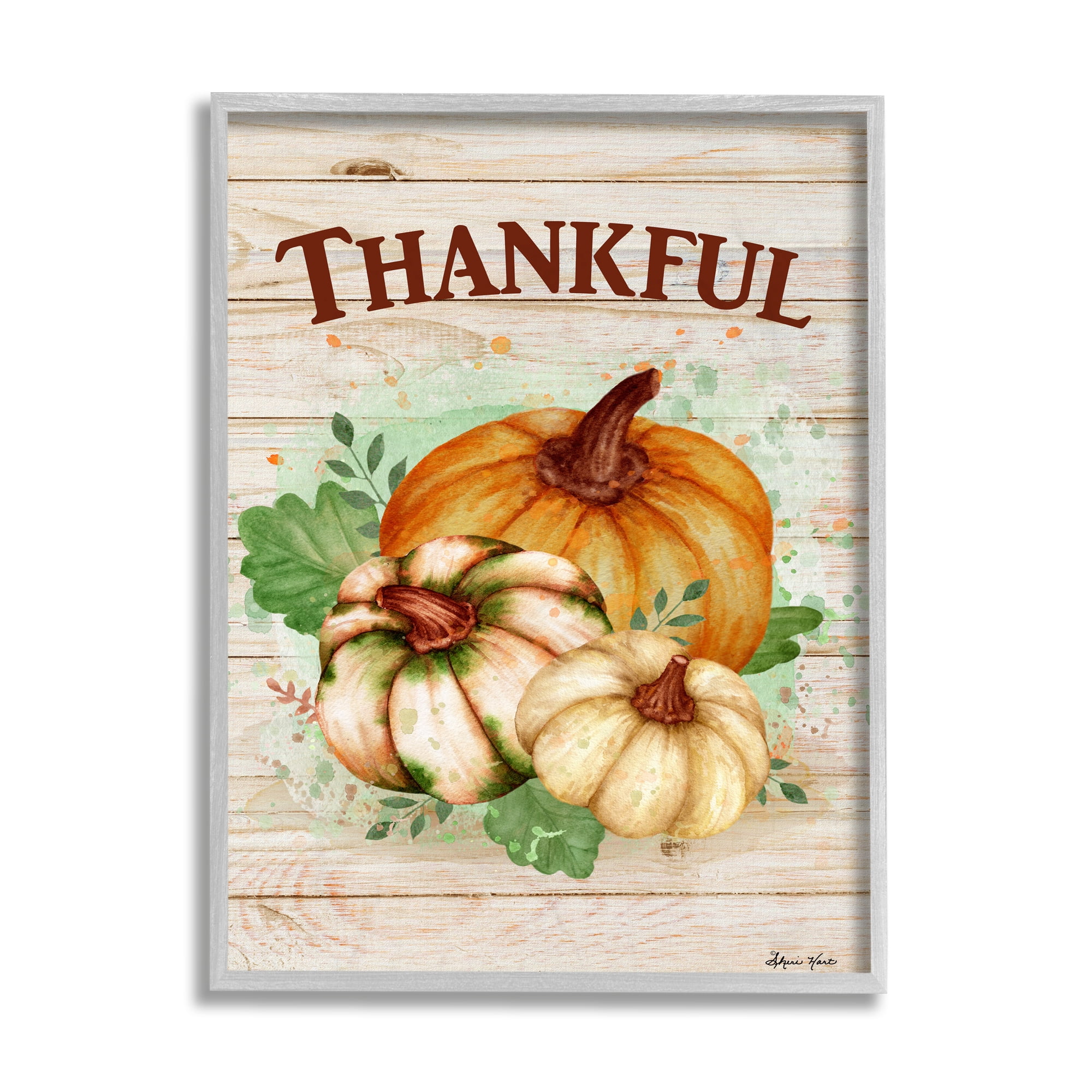 Stupell Home Décor Industries Rustic Thankful Text Colorful Pumpkin Harvest Gray Framed Design by Sheri Hart