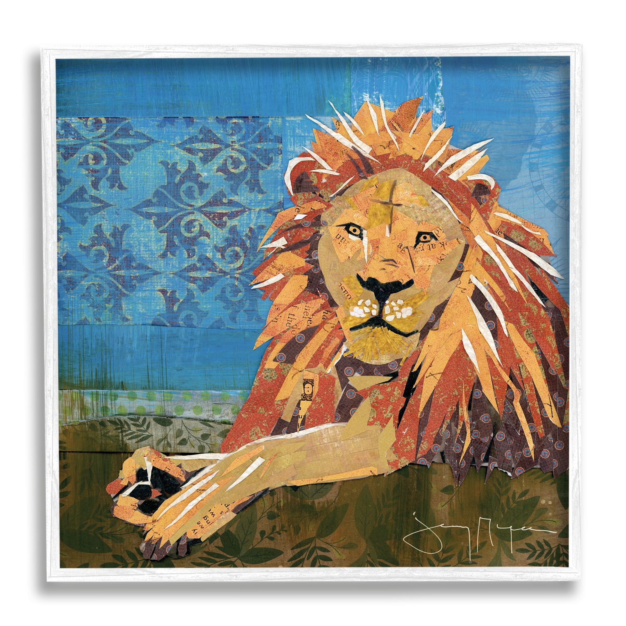 Stupell Home Décor Industries Safari Lion Abstract Shape Collage Blue Orange, 12 x 12, Designed by Jenny McGee