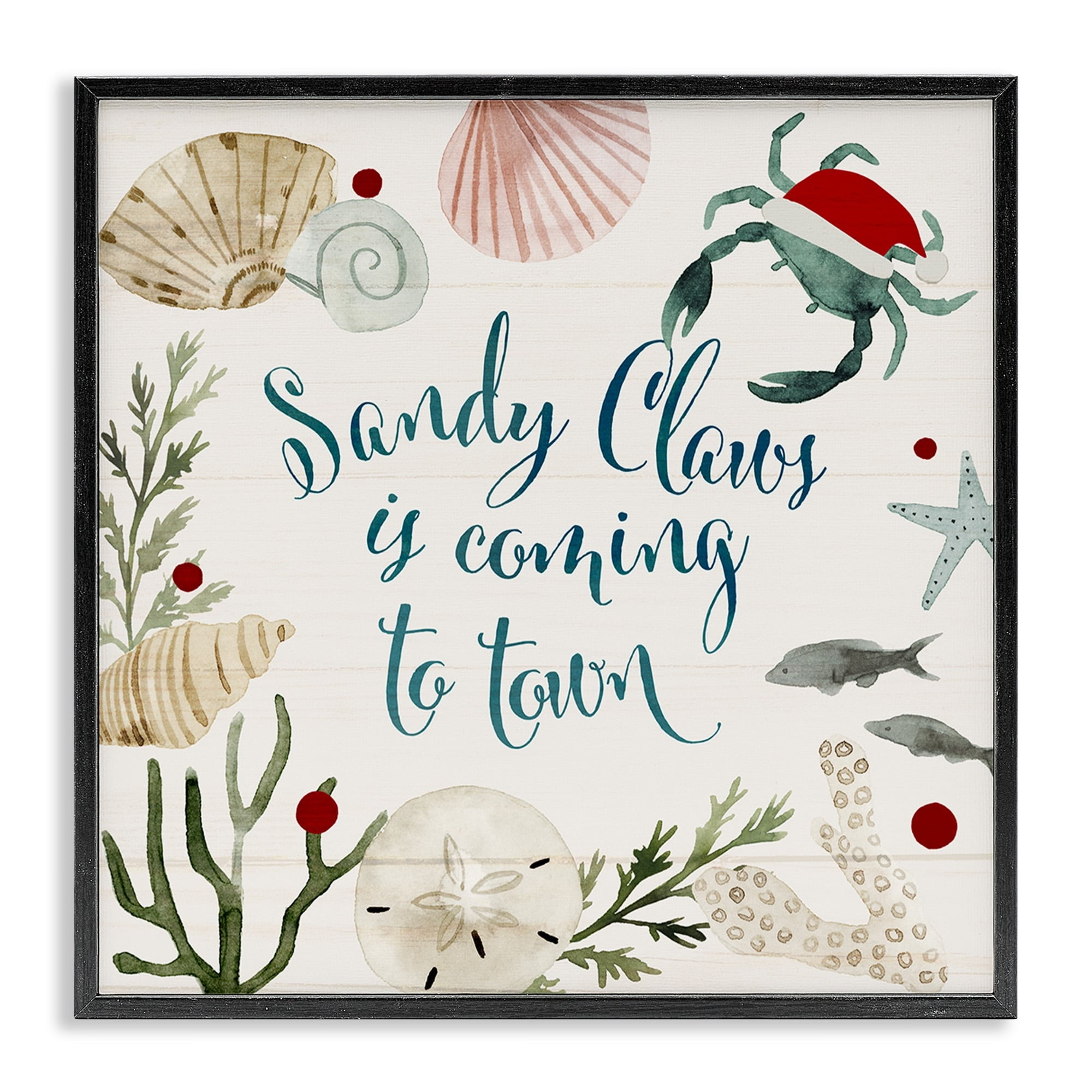 Stupell Home Décor Industries Santa Claus Nautical Beach Holiday Sandy Christmas Black Framed Design by Victoria Barnes