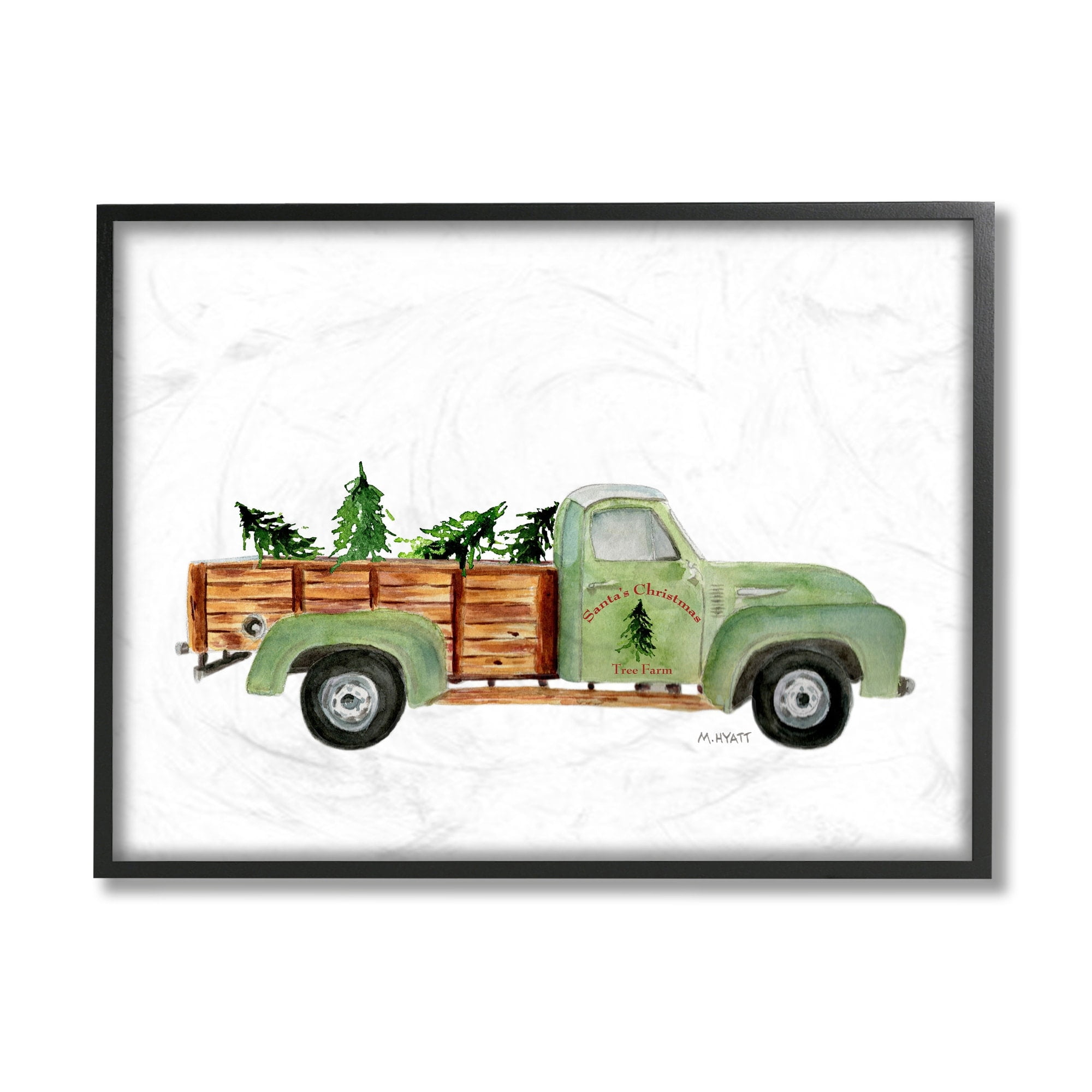 Stupell Industries Santa's Christmas Tree Farm Green Vintage Truck Black Framed Design by Melissa Hyatt LLC