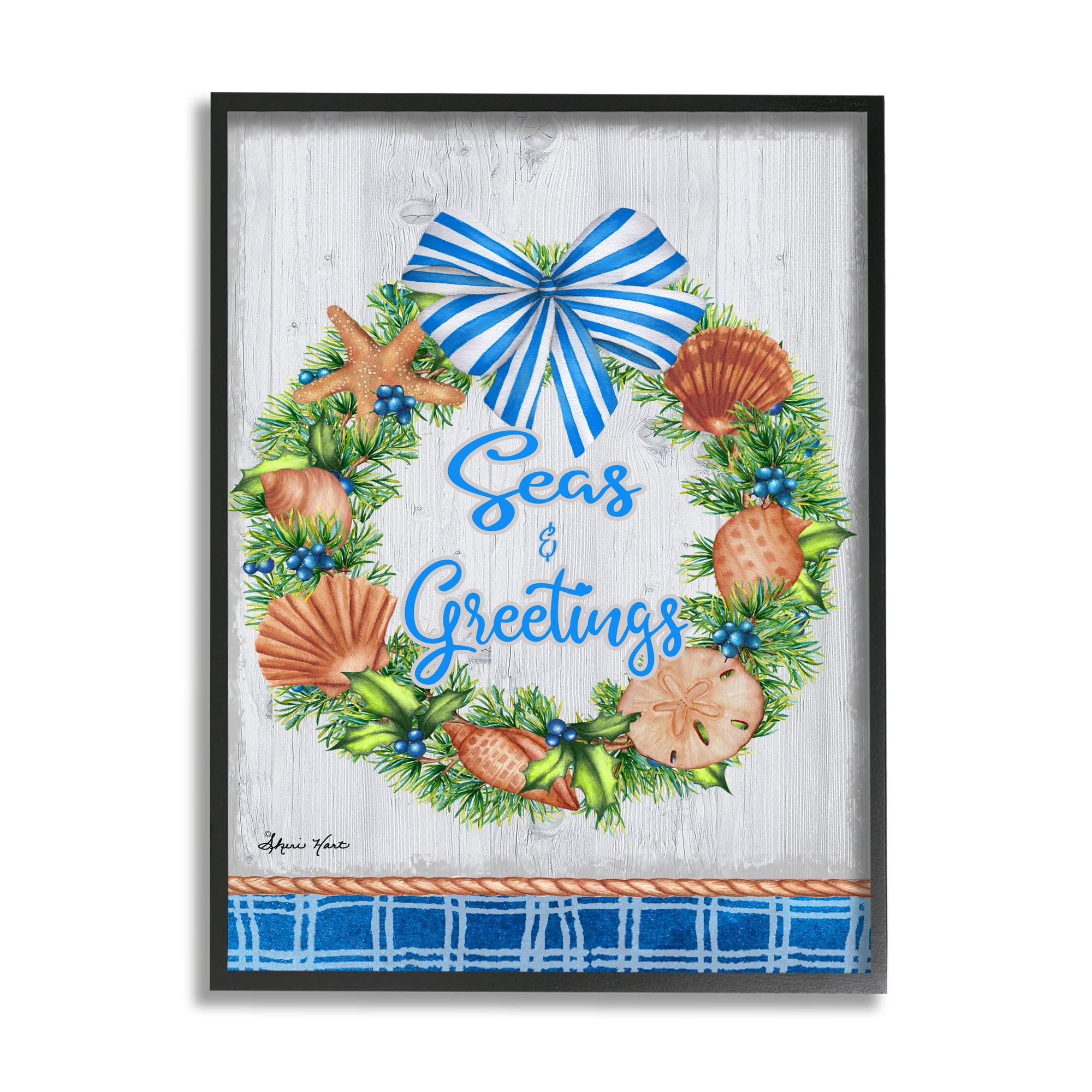 Stupell Industries Seas and Greetings Nautical Holiday Wreath Black Framed Design by Sheri Hart