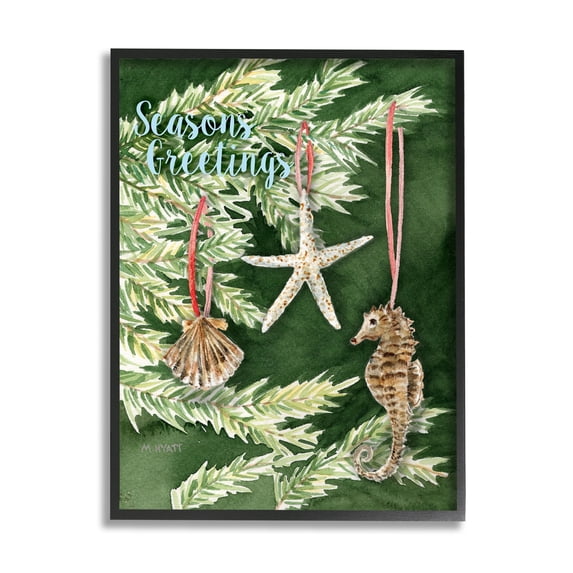 Stupell Industries Season's Greetings Nautical Christmas Tree Seashells Black Framed Design by Melissa Hyatt LLC
