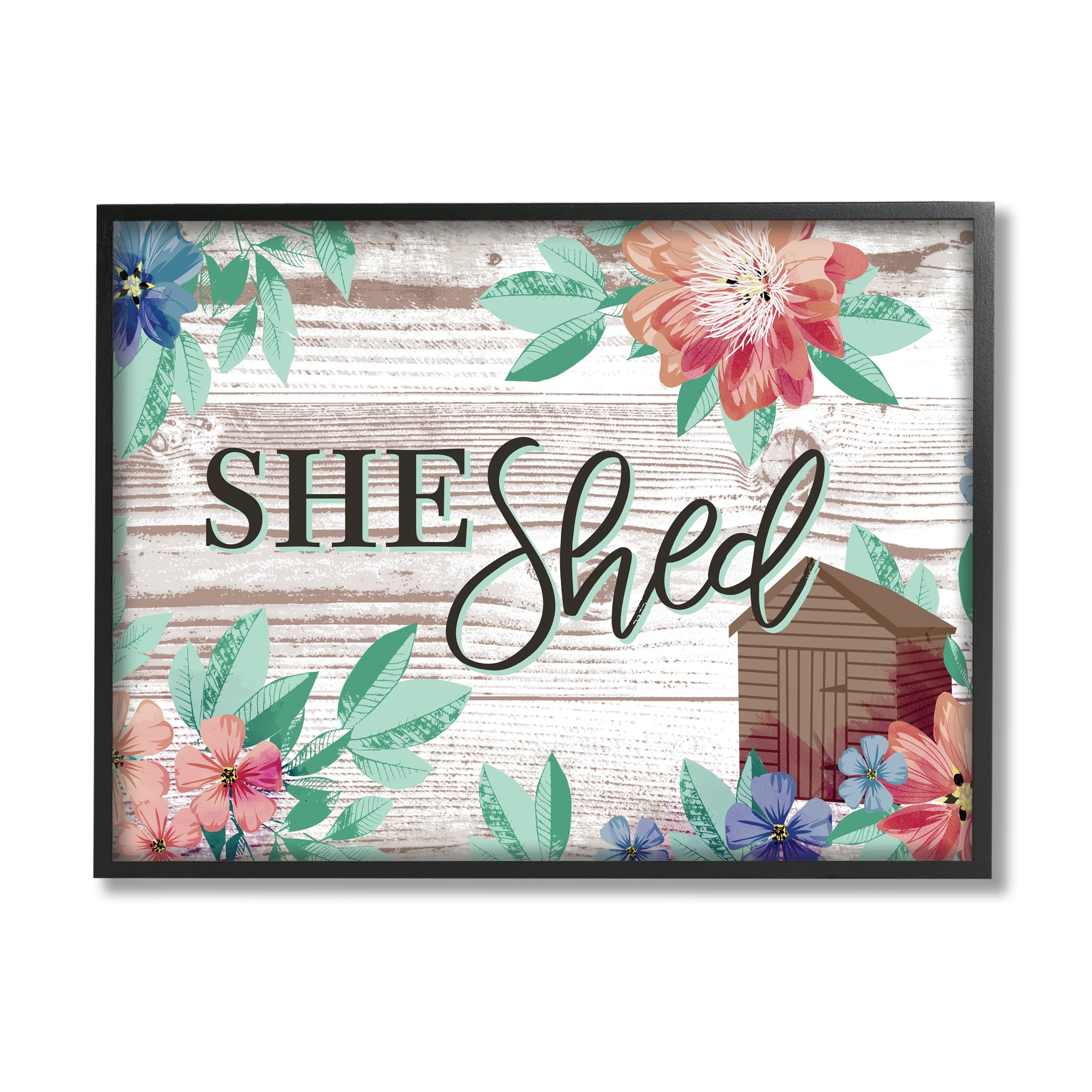 Stupell Home Décor Industries She Shed Typography Rustic Country Floral Sign, 24 x 30, Designed by Jennifer Ellory