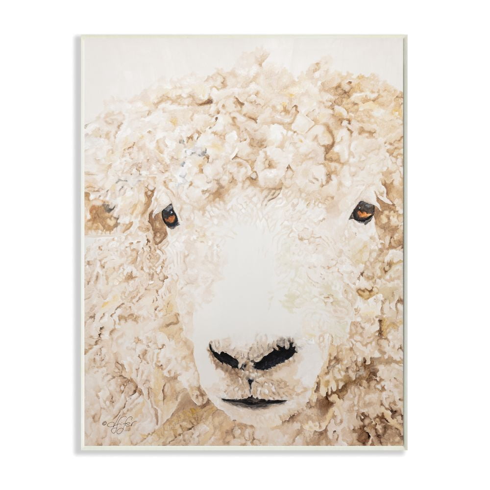 Stupell Home Décor Industries Sheep Portrait Farm Animal Painting Wood Plaque by Diana Fifer