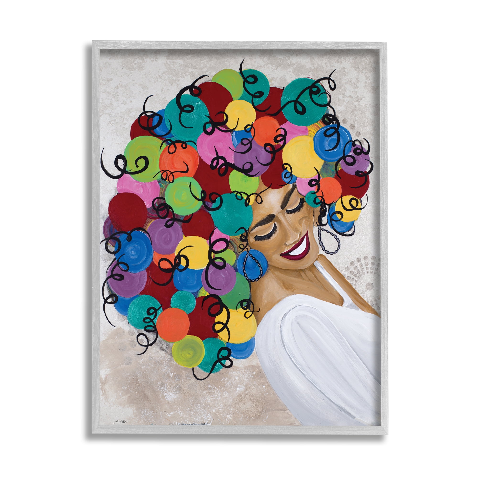 Stupell Home Décor Industries Smiling Woman With Rainbow Abstract Curly Hair , 11 x 14, Designed by Gina Ritter