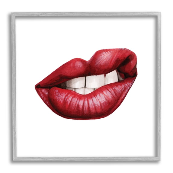 Stupell Home Décor Industries Sneering Lips Bold Emotion Red Lipstick Teeth, 24 x 24, Designed by Grace Popp