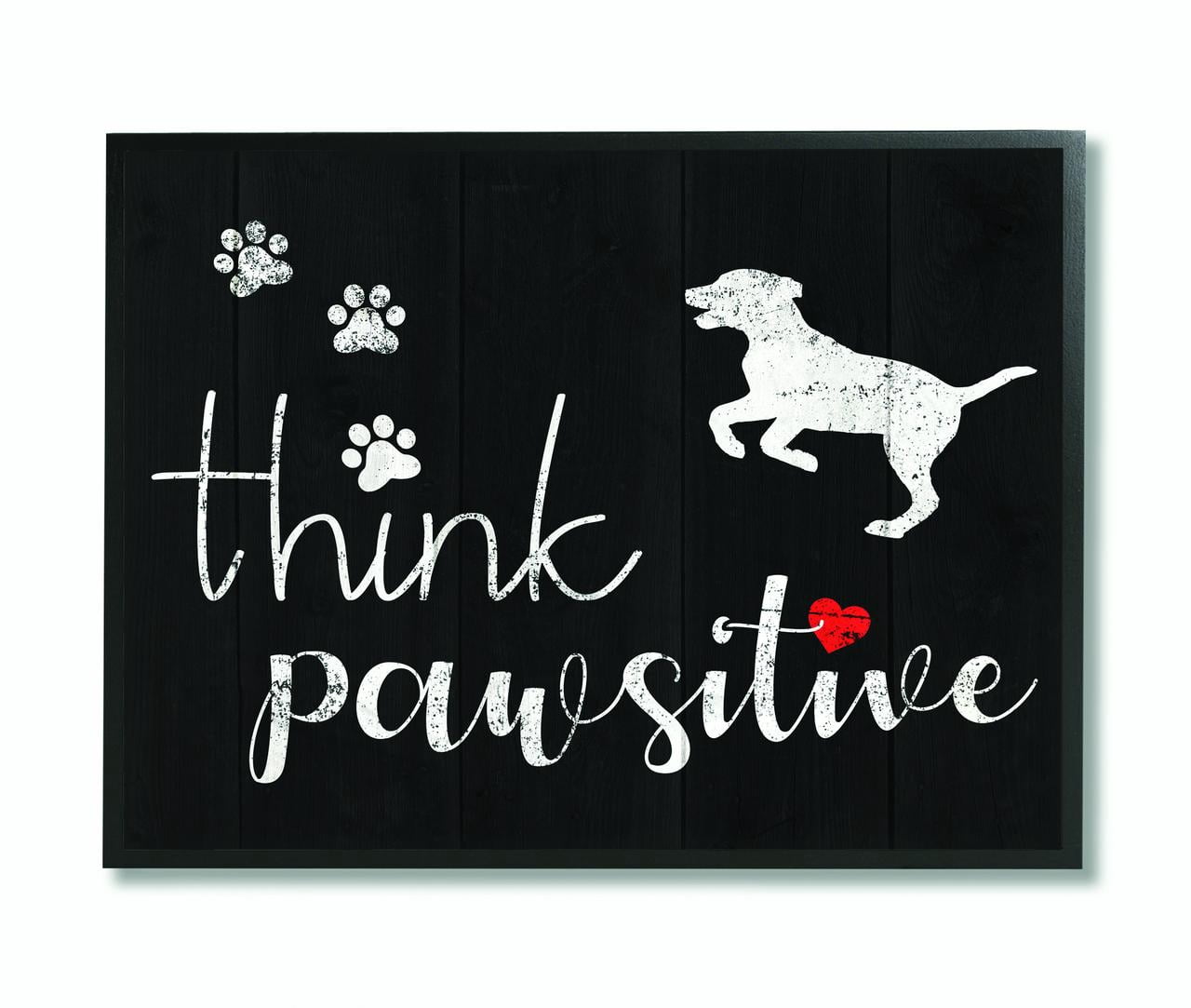 Stupell Home Décor Industries Think Positive Dog Pet Black And White Word Design Framed Wall Art by Daphne Polselli