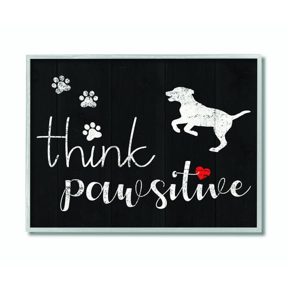 Stupell Home Décor Industries Think Positive Dog Pet Black And White Word Design Framed Wall Art by Daphne Polselli