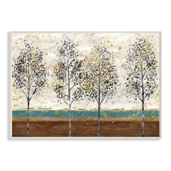 Stupell Home Décor Industries Tree Line Abstract Gold Blue Landscape Painting Wood Plaque by Main Line Studio