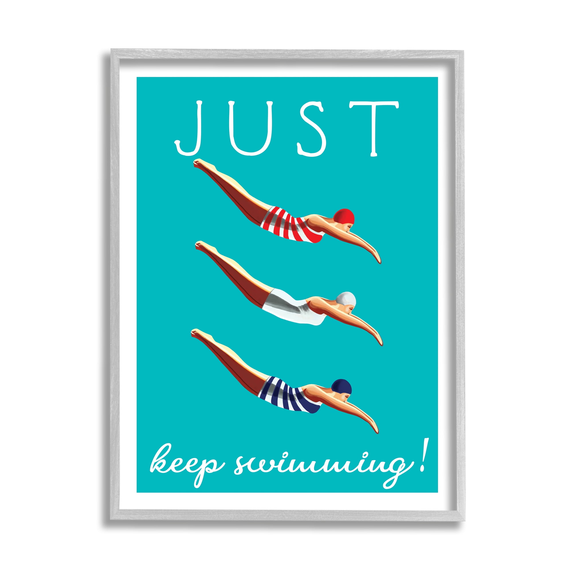 Stupell Home Décor Industries Trio of Female Divers Just Keep Swimming Phrase, 11 x 14, Designed by Elizabeth Tyndall