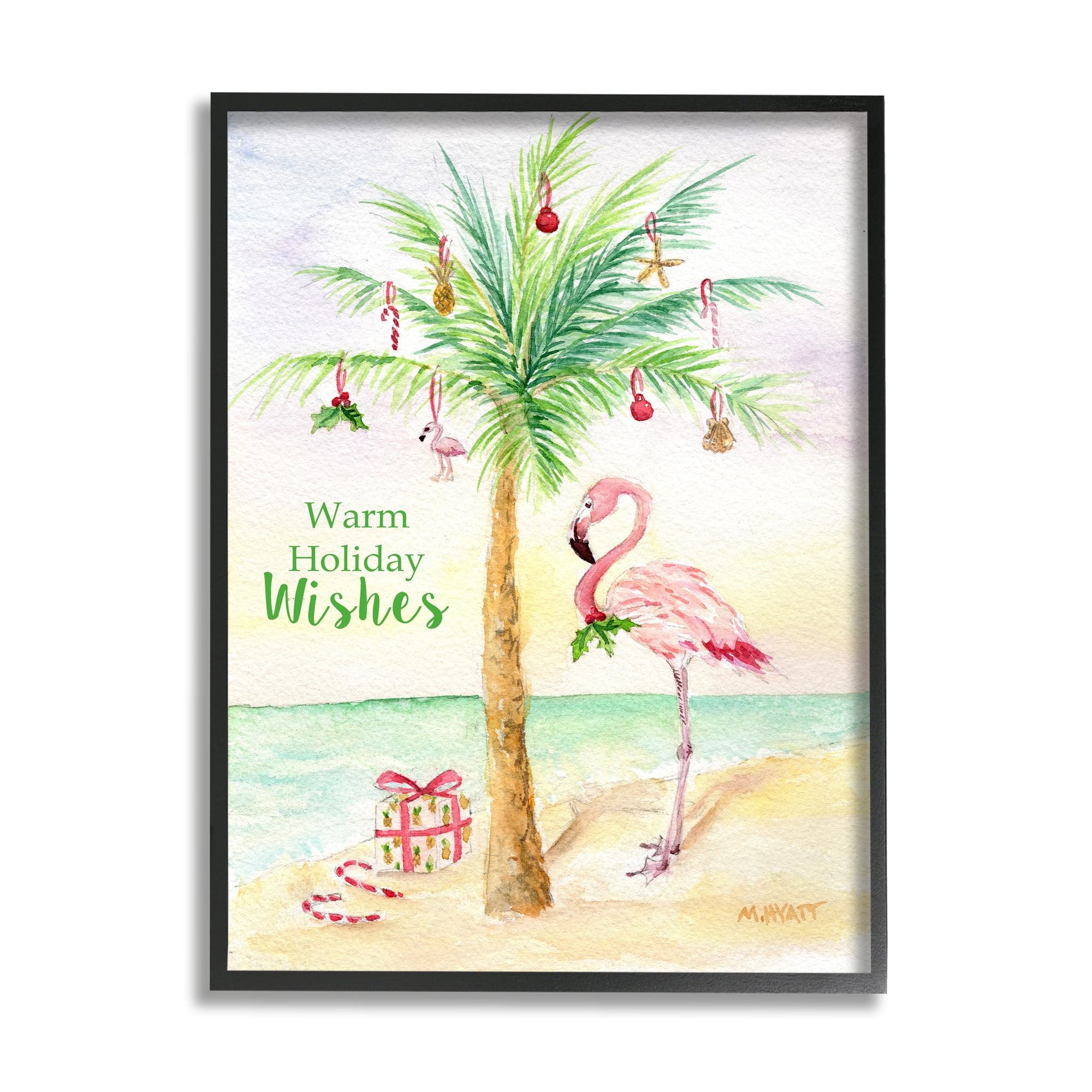 Stupell Industries Tropical Flamingo Christmas Nautical Palm Tree Black Framed Design by Melissa Hyatt LLC