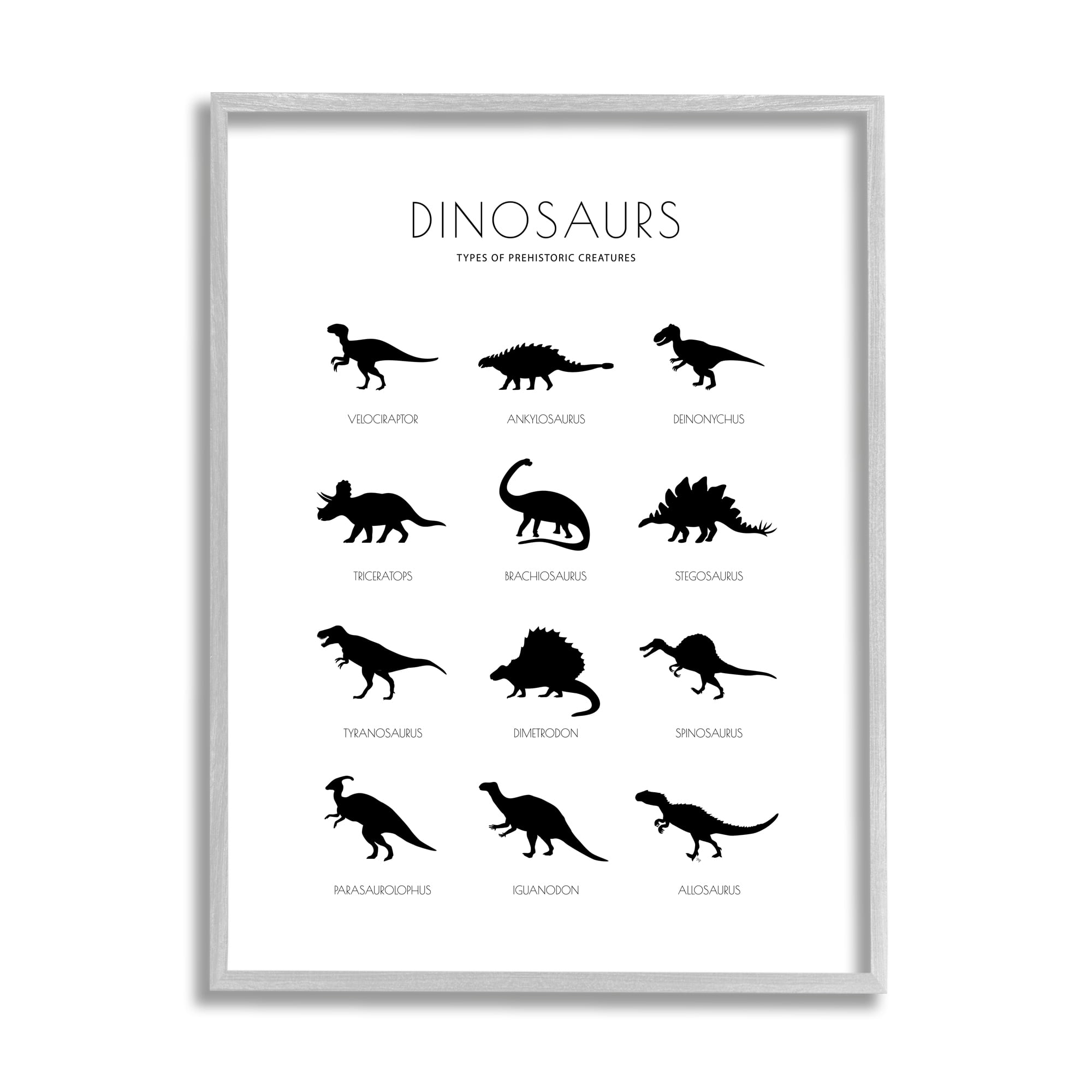 Stupell Home Décor Industries Types of Prehistoric Creatures Dinosaur Chart Minimal Silhouettes, 11 x 14, Designed by Martina Pavlova