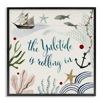 Stupell Home Décor Industries Yuletide Rolling In Nautical Beach Christmas Phrase Black Framed Design by Victoria Barnes