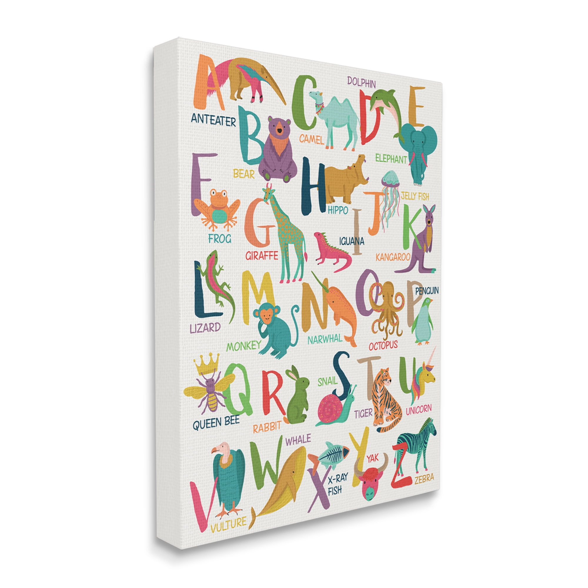 Stupell Industries Joyful Animal Alphabet Kid's Playful ABC Typography, 30 x 40, Designed by Lisa Whitebutton