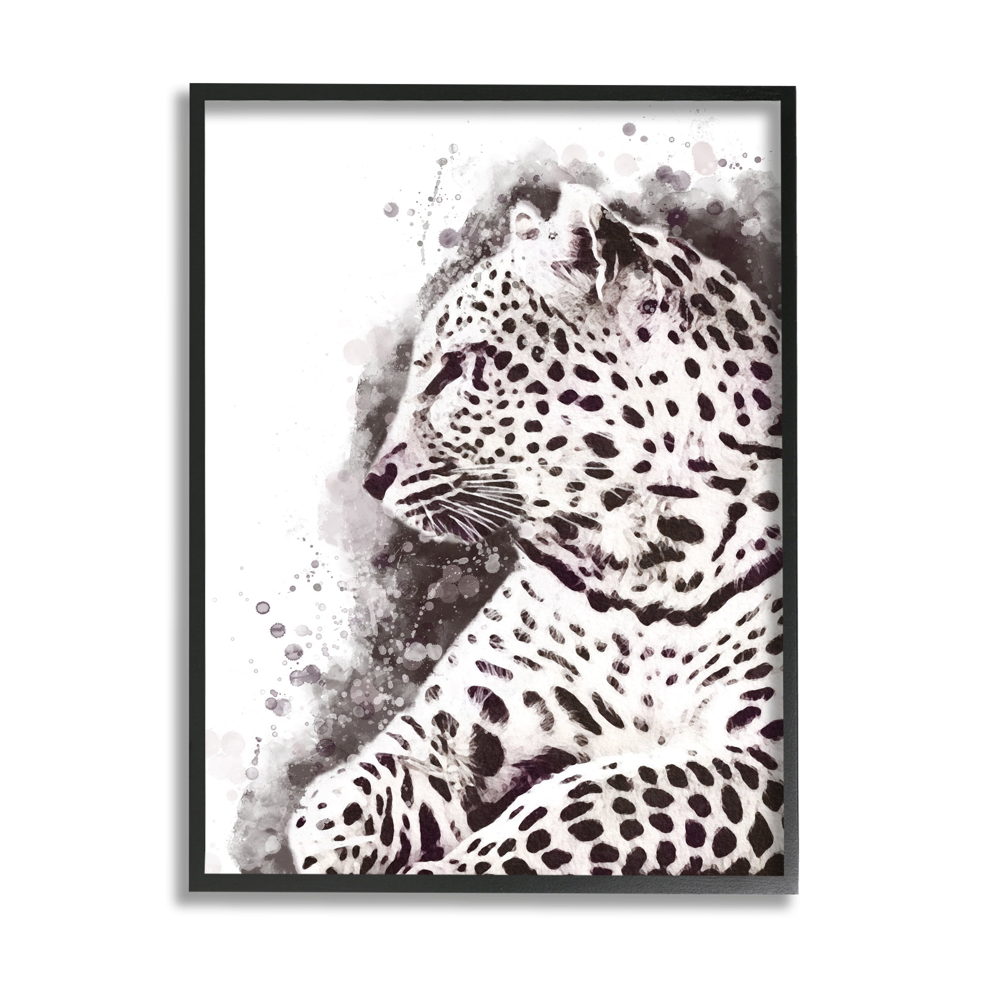 Stupell Home Décor Jungle Cat Paint Splatter Resting Cheetah Grey White, 24 x 30, Designed by Ros Ruseva, Black Frame