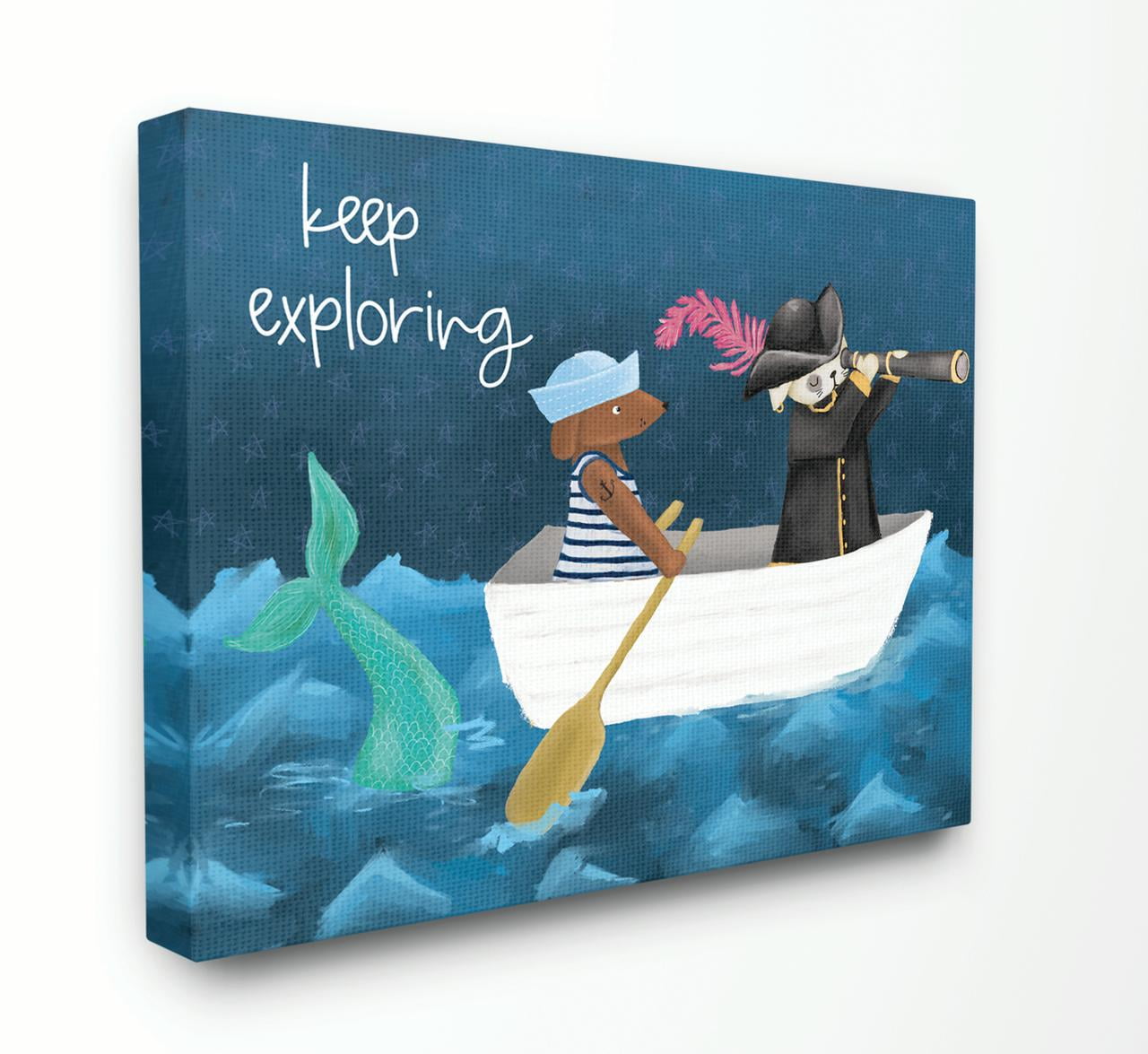 Stupell Home Décor Keep Exploring Boat Animals Ocean Design Canvas Wall Art by Cindy Willingham