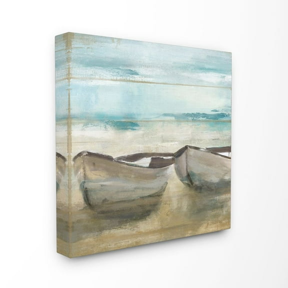 Stupell Home Décor Lake Boat Beach Landscape Blue Brown Painting Canvas Wall Art by Main Line Studio