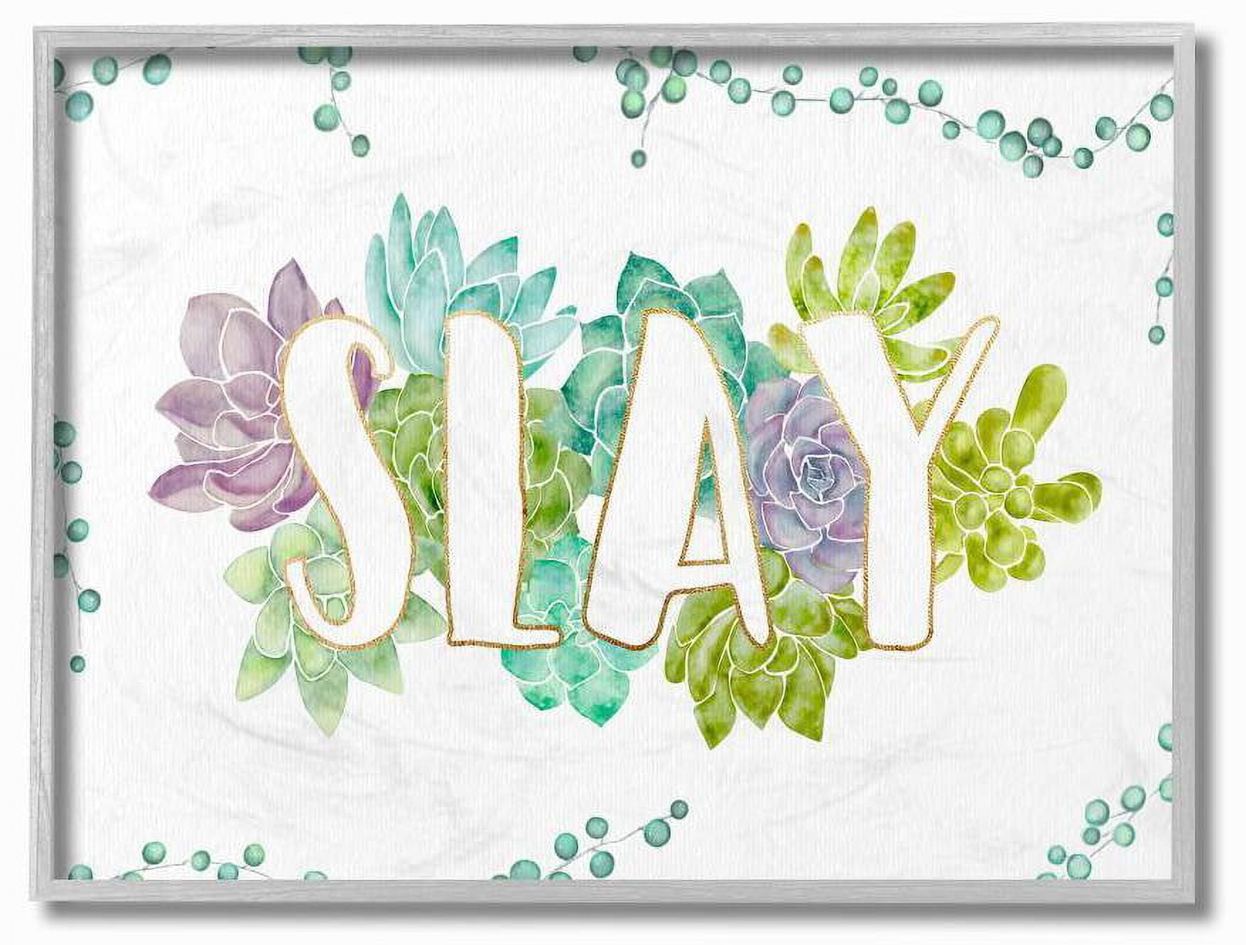 Stupell Industries Slay Succulent Flowers Green Purple Watercolor Painting Framed Wall Art by Ziwei Li