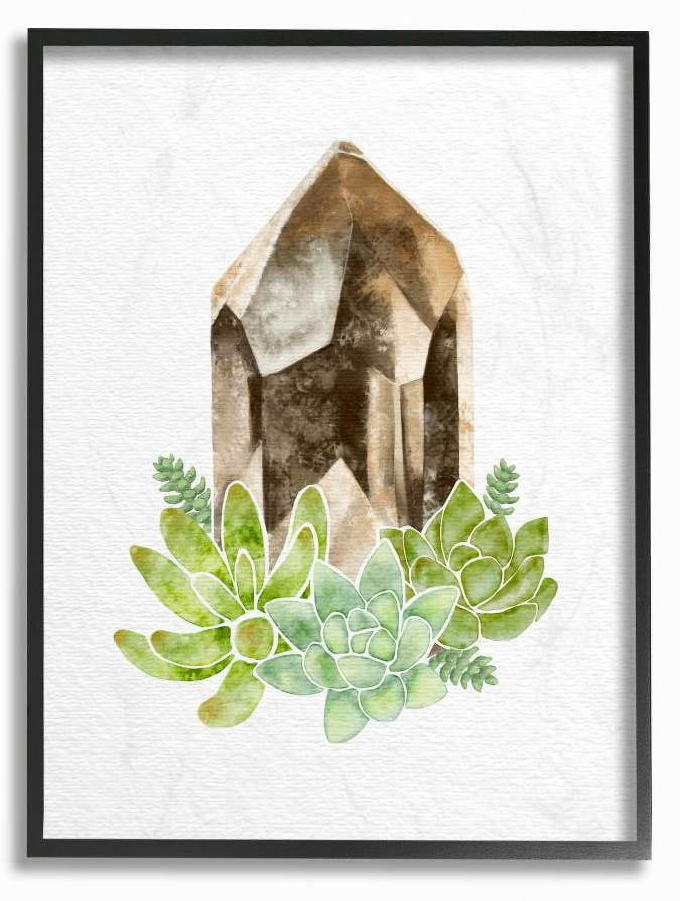 Stupell Industries Succulent Crystal Flower Brown Green Watercolor Painting Framed Wall Art by Ziwei Li