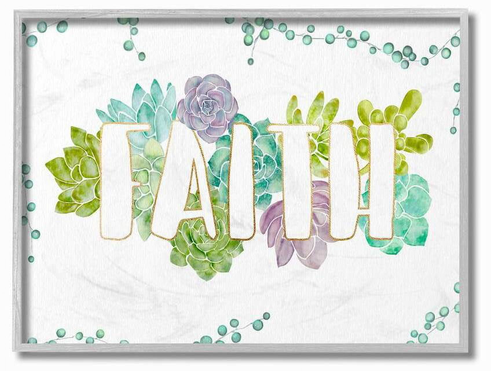 Stupell Industries Faith Succulent Flowers Green Purple Watercolor Painting Framed Wall Art by Ziwei Li