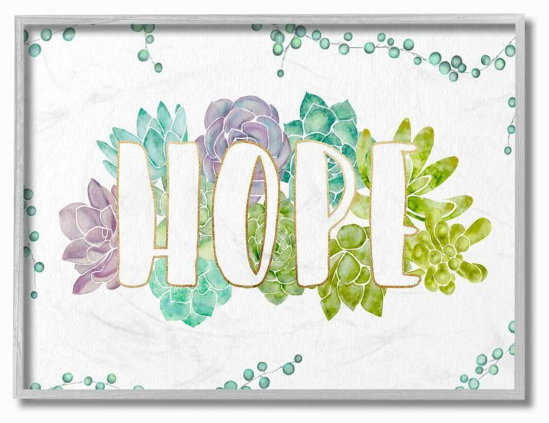 Stupell Industries Hope Succulent Flowers Green Purple Watercolor Painting Framed Wall Art by Ziwei Li