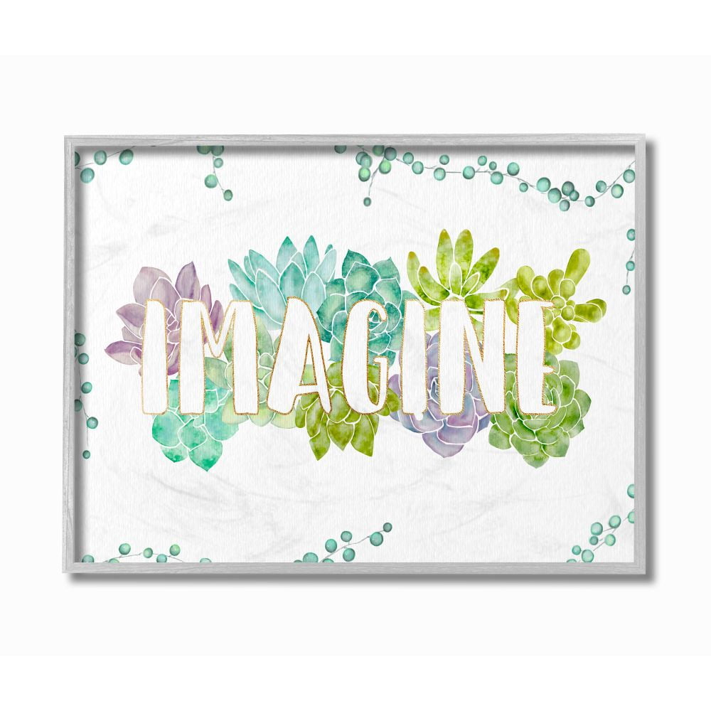 Stupell Industries Imagine Succulent Flowers Green Purple Watercolor Painting Framed Wall Art by Ziwei Li
