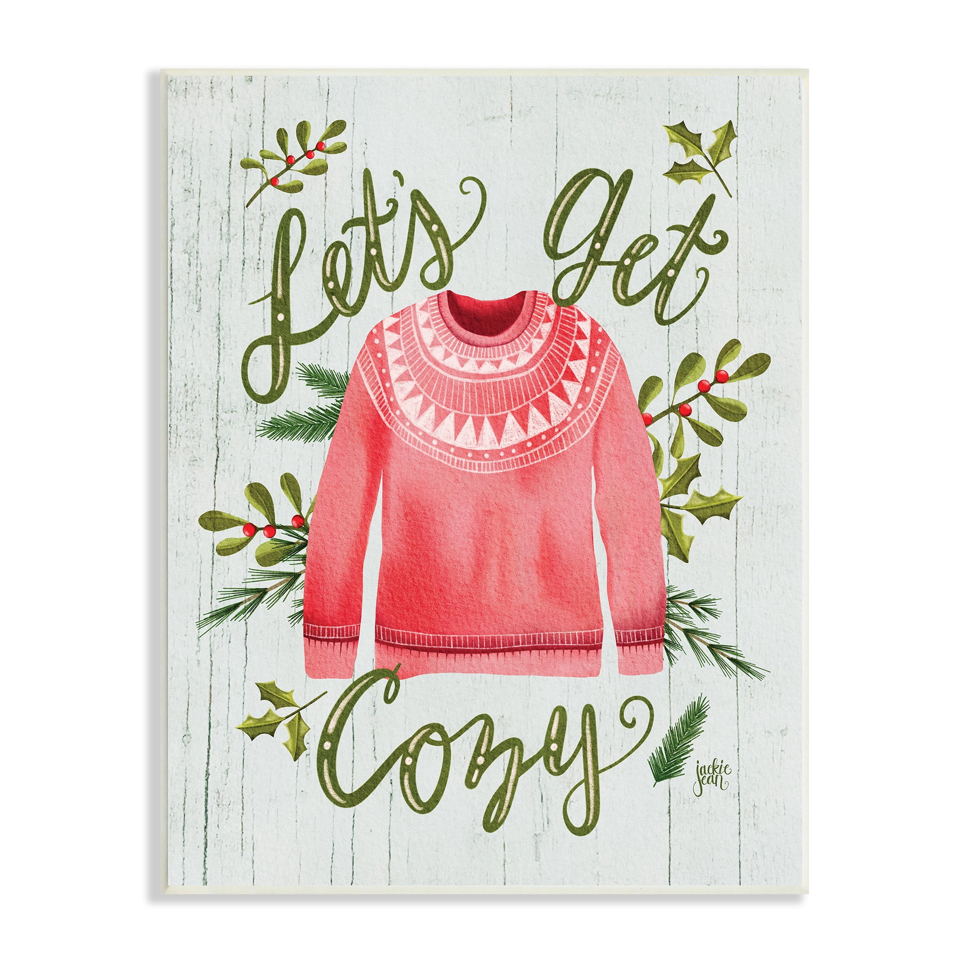 Stupell Home Décor Let's Get Cozy Holly Plants Pink Winter Sweater, 10 x 15, Designed by Jackie Quigley