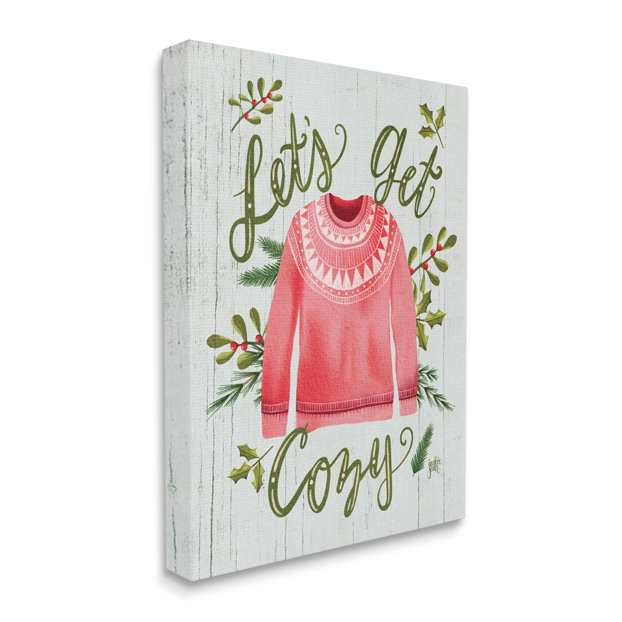 Stupell Home Décor Let's Get Cozy Holly Plants Pink Winter Sweater, 36 x 48, Designed by Jackie Quigley