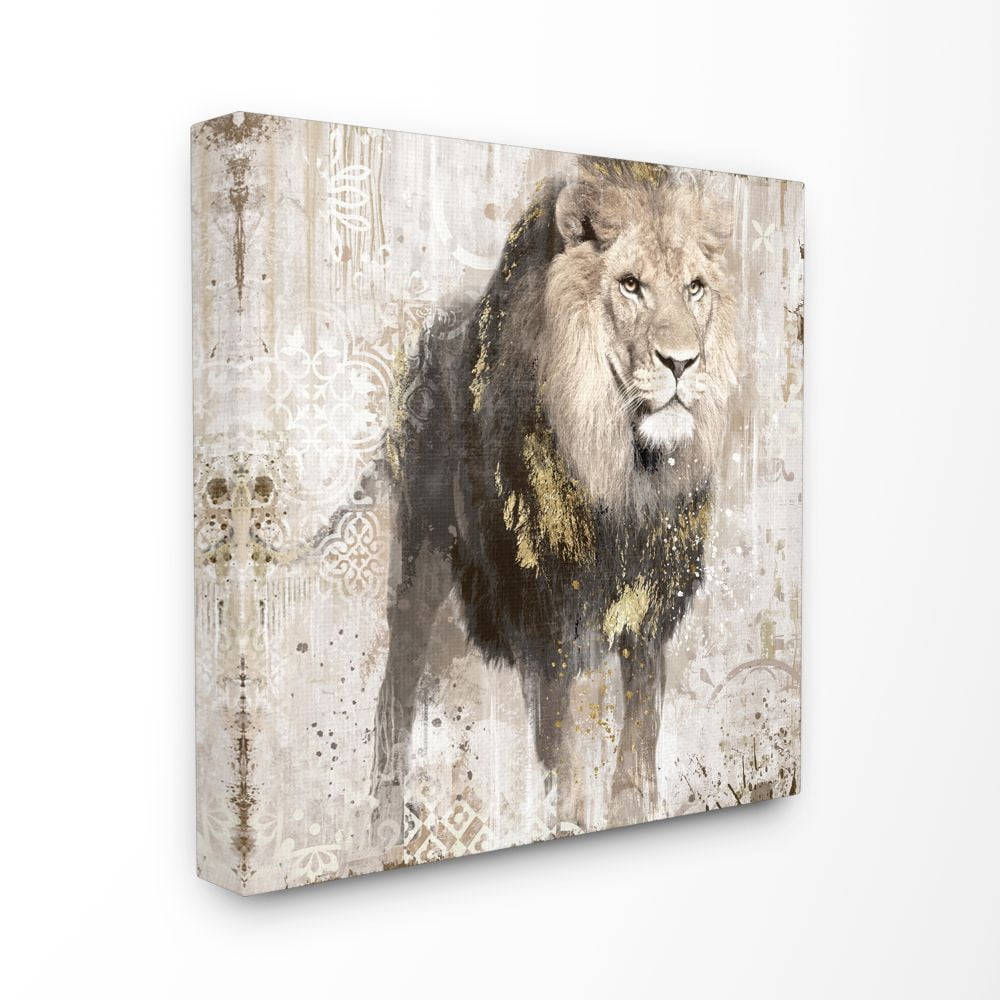 Stupell Home Décor Lion Gold Neutral Animal Textured Photograph Canvas Wall Art by Main Line Studio