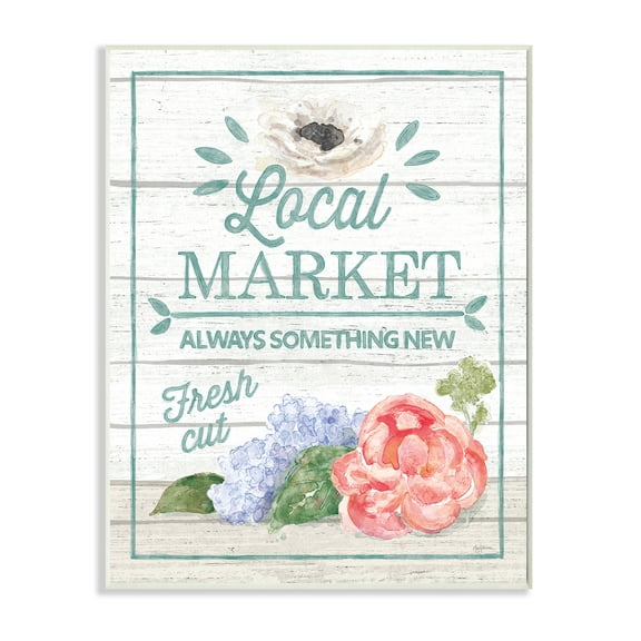 Stupell Home Décor Local Market Flowers Rustic Textured Word Design Wood Plaque by Mary Urban