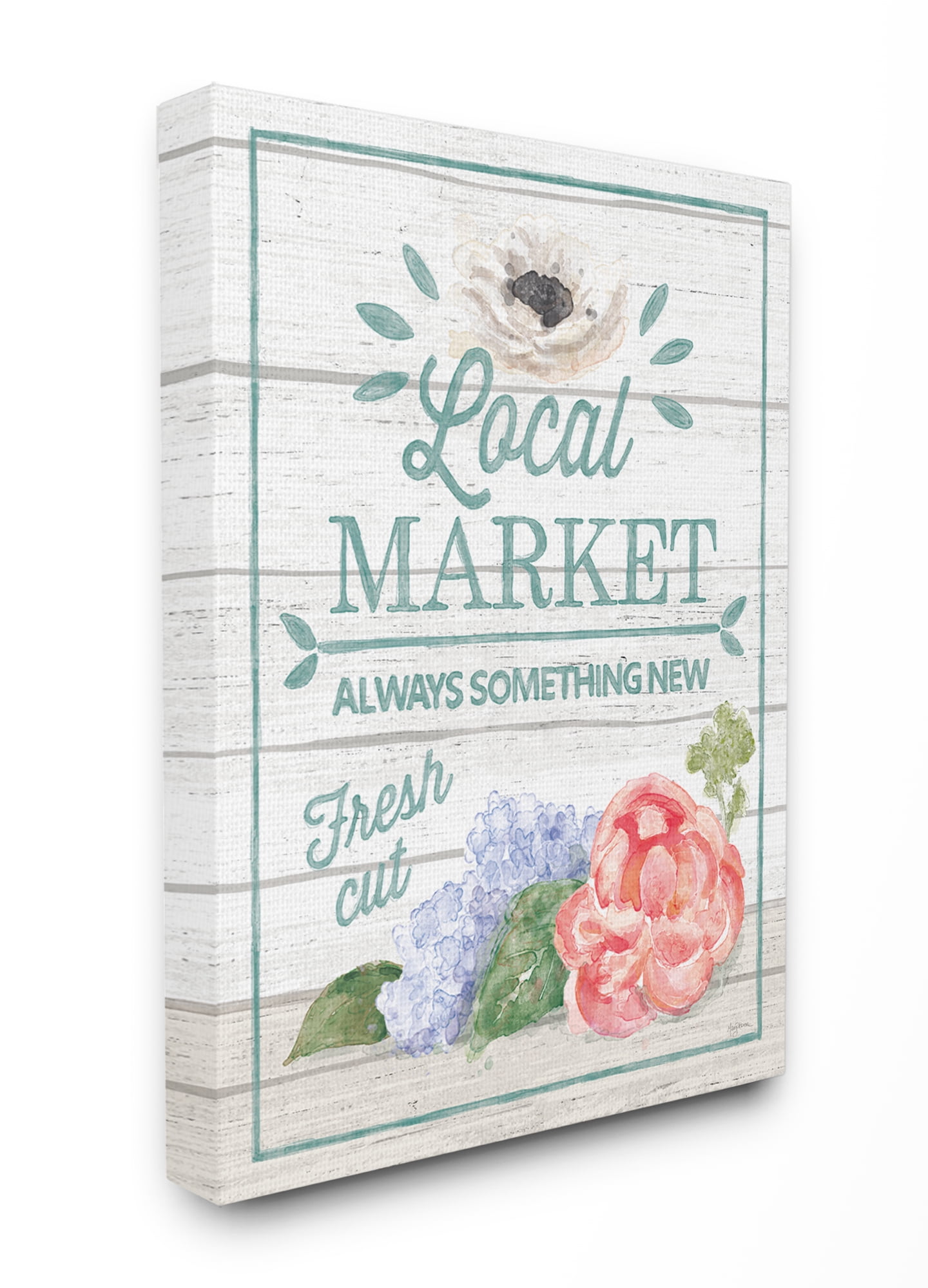 Stupell Home Décor Local Market Flowers Rustic Wood Textured Word Design Canvas Wall Art by Mary Urban