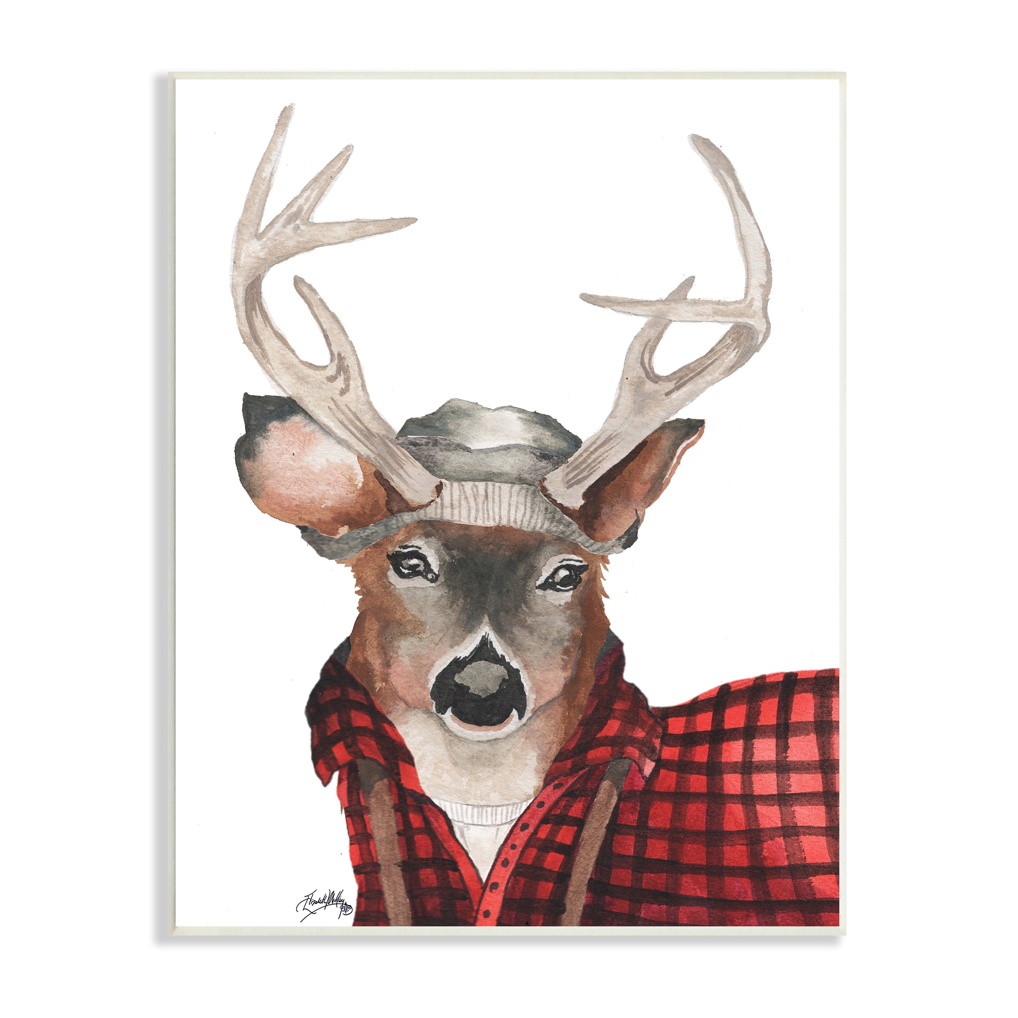 Stupell Home Décor Lumberjack Buck Deer with Beanie Red Plaid, 10 x 15, Designed by Elizabeth Medley