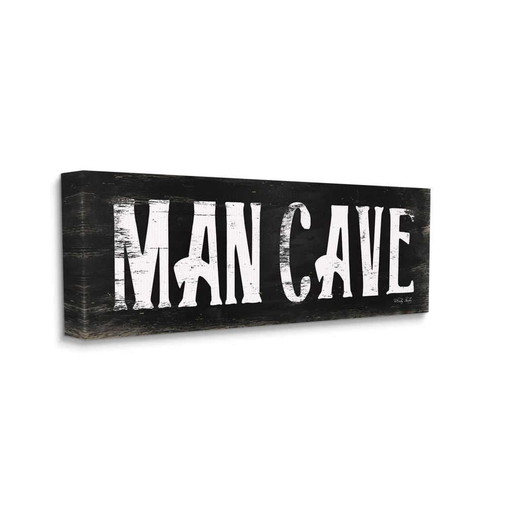 Stupell Home Décor Man Cave Black and White Textured Word Design Canvas Wall Art by Cindy Jacobs