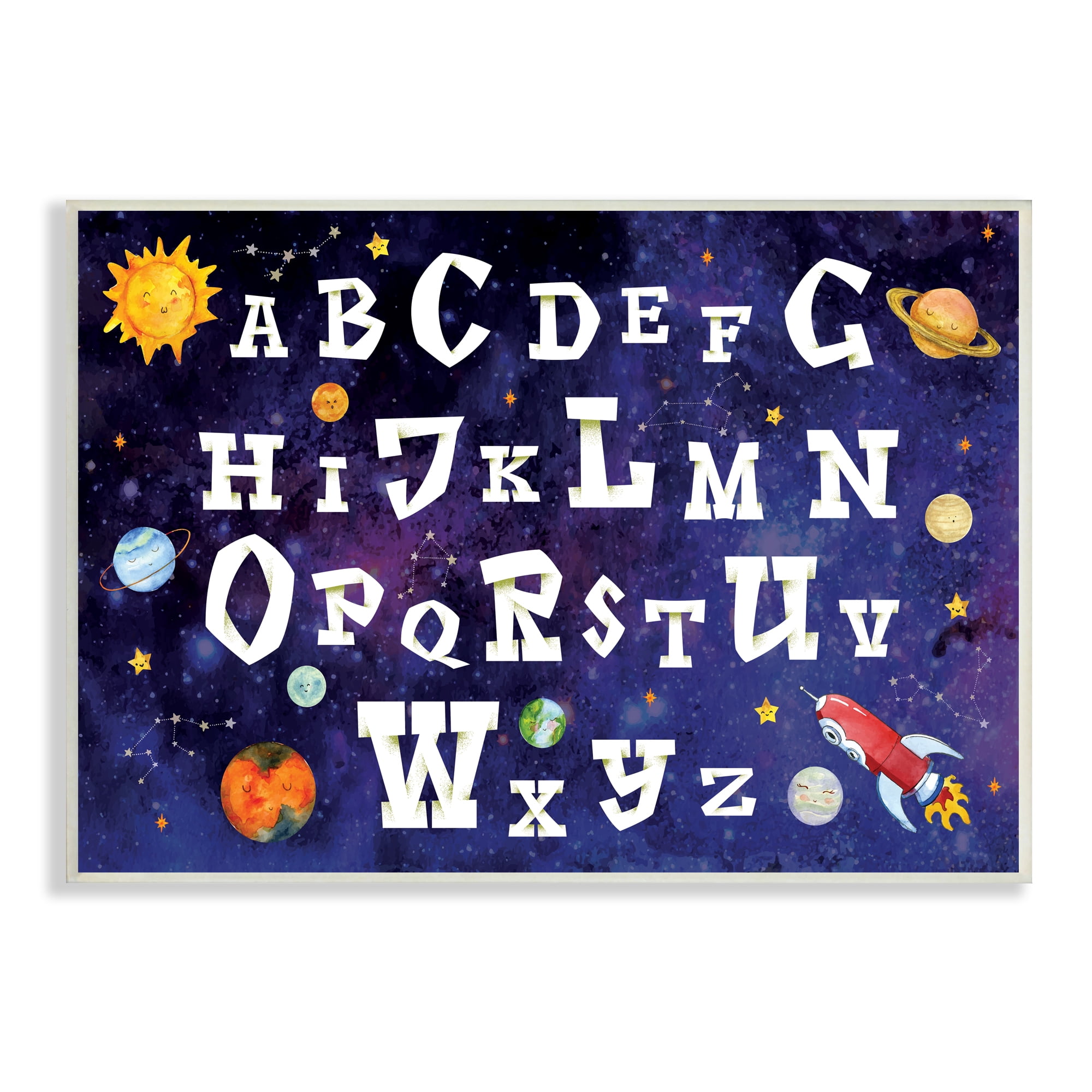 Stupell Industries Milky way Galaxy Alphabet Letter Chart Rocketship Planets, 10 x 15, Designed by ND Art