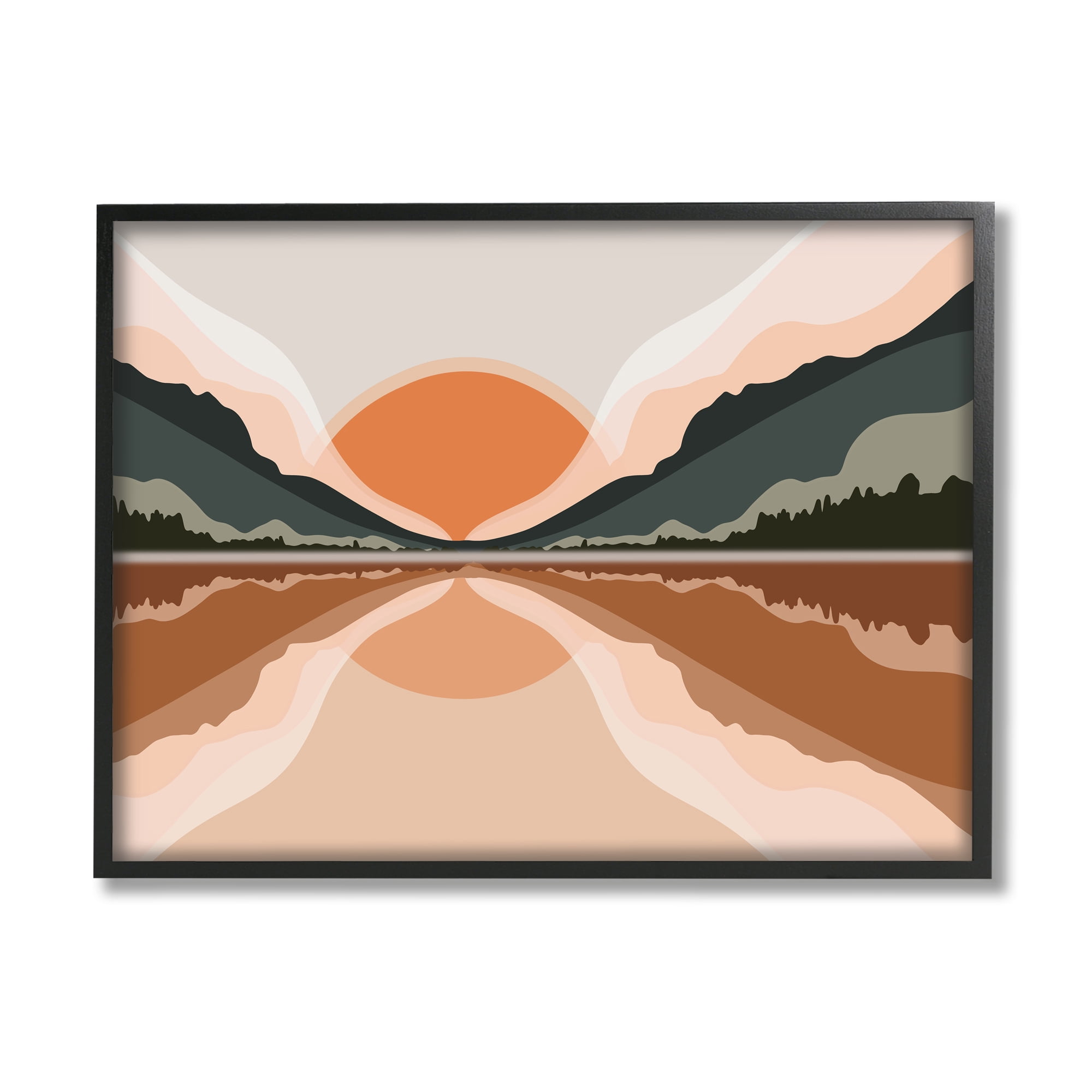 Stupell Home Décor Misty Sunrise Geometric Green Mountain Lake Reflection, 16 x 20, Designed by Ros Ruseva, Black Frame