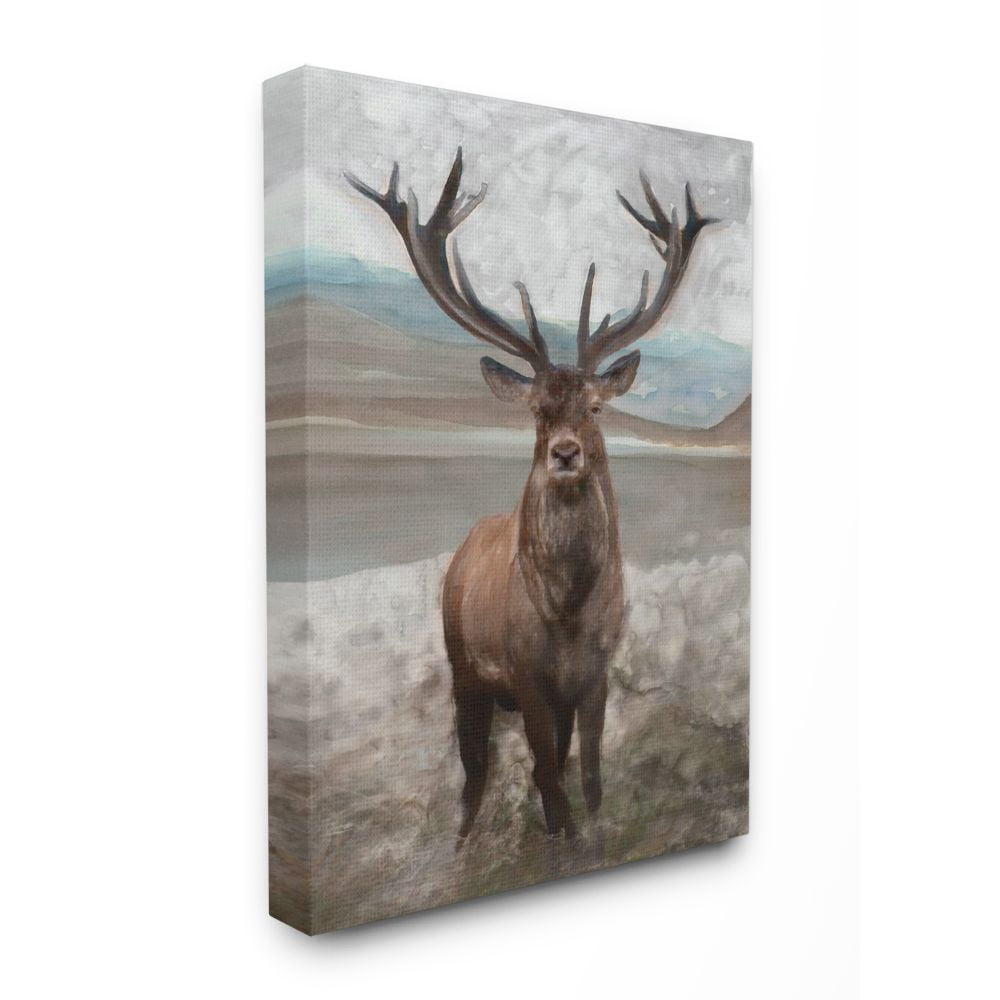 Stupell Home Décor Moose Encounter Landscape Animal Watercolor Painting Canvas Wall Art by Stellar Studio